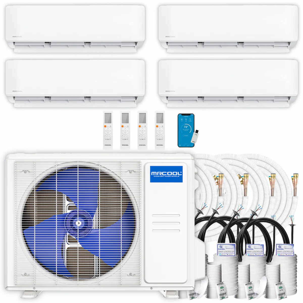 MRCOOL DIY Mini Split - 42,000 BTU 4 Zone Ductless Air Conditioner and Heat Pump with 50 ft. Install Kit, DIYM436HPW02C194 - Inhomebuy