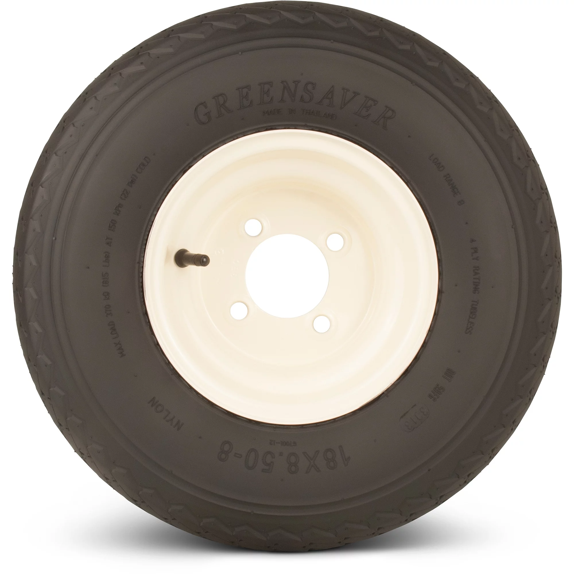 Greenball Greensaver 18X8.50-8 4 PR Golf Cart Tire and Wheel Assembly, 4 lug White Color Wheel included - Inhomebuy