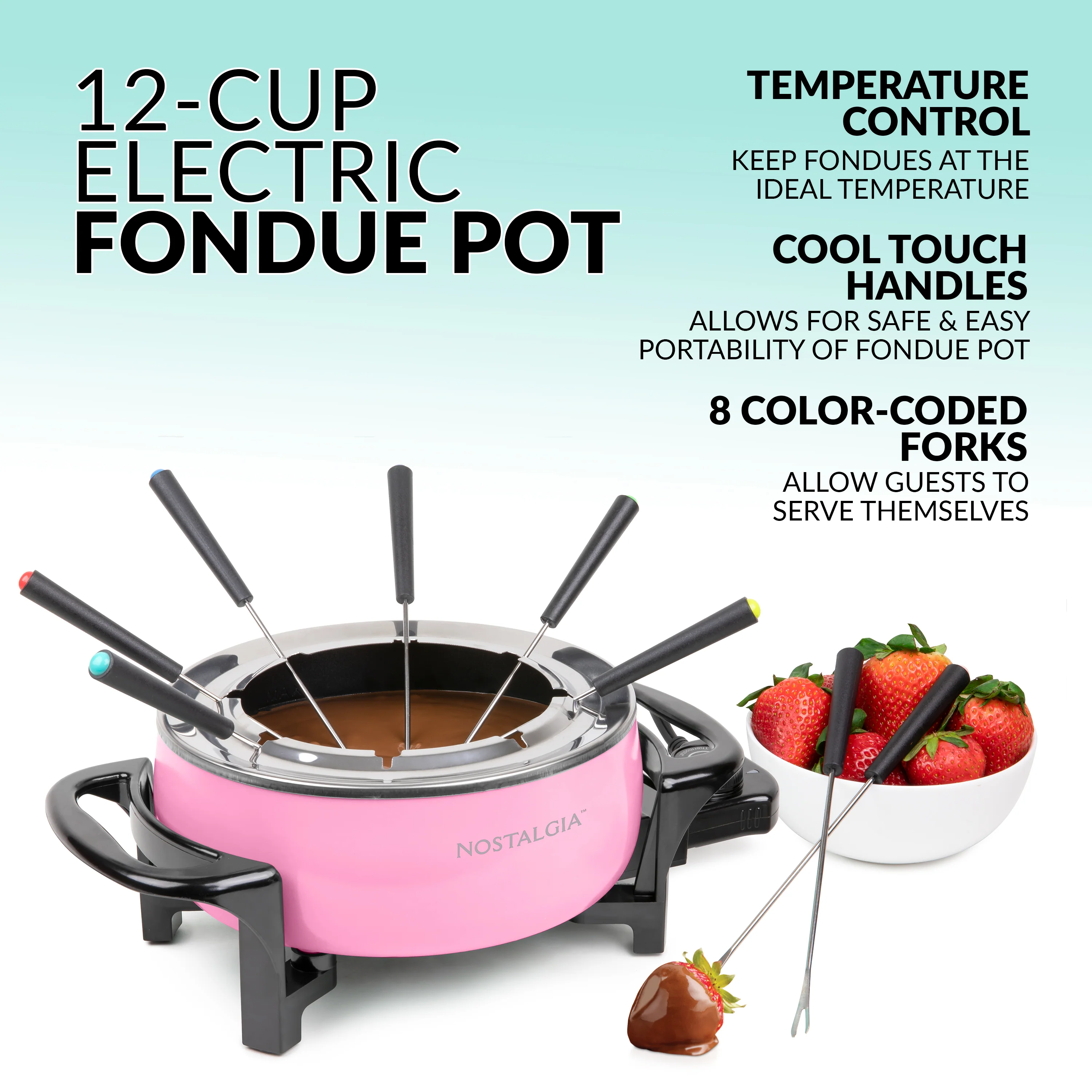 12-Cup Electric Fondue Pot, Pink - Inhomebuy