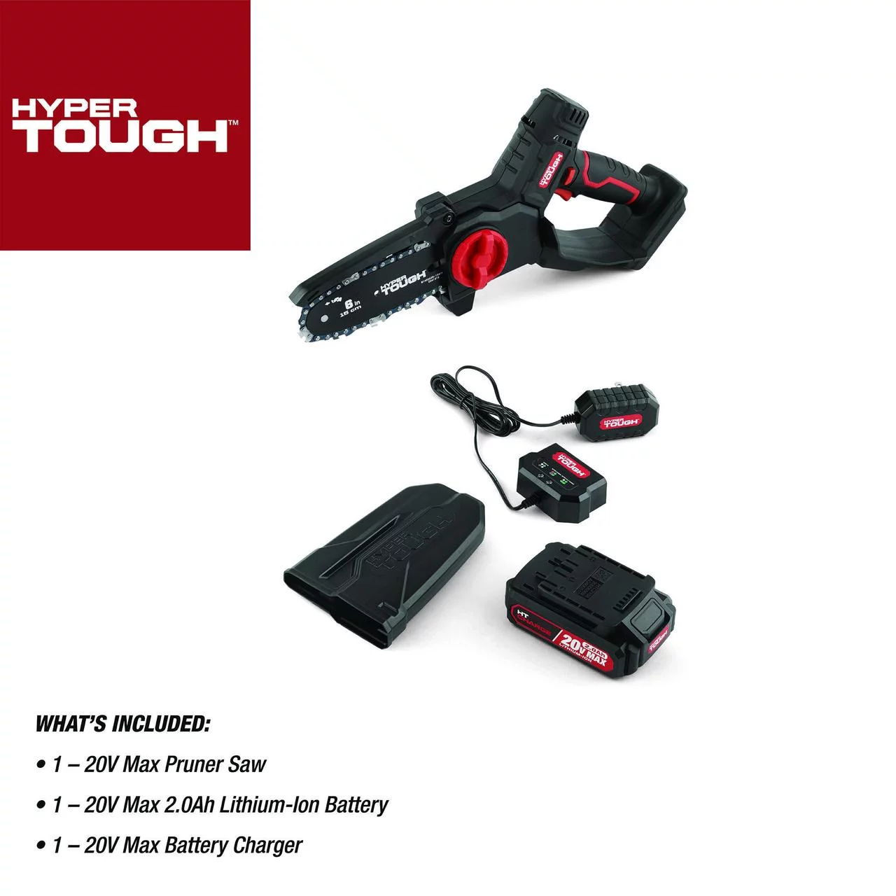 Hyper Tough 20-Volt 6-inch Mini Chainsaw with Battery and Charger, HT13-401-003-03 - Inhomebuy