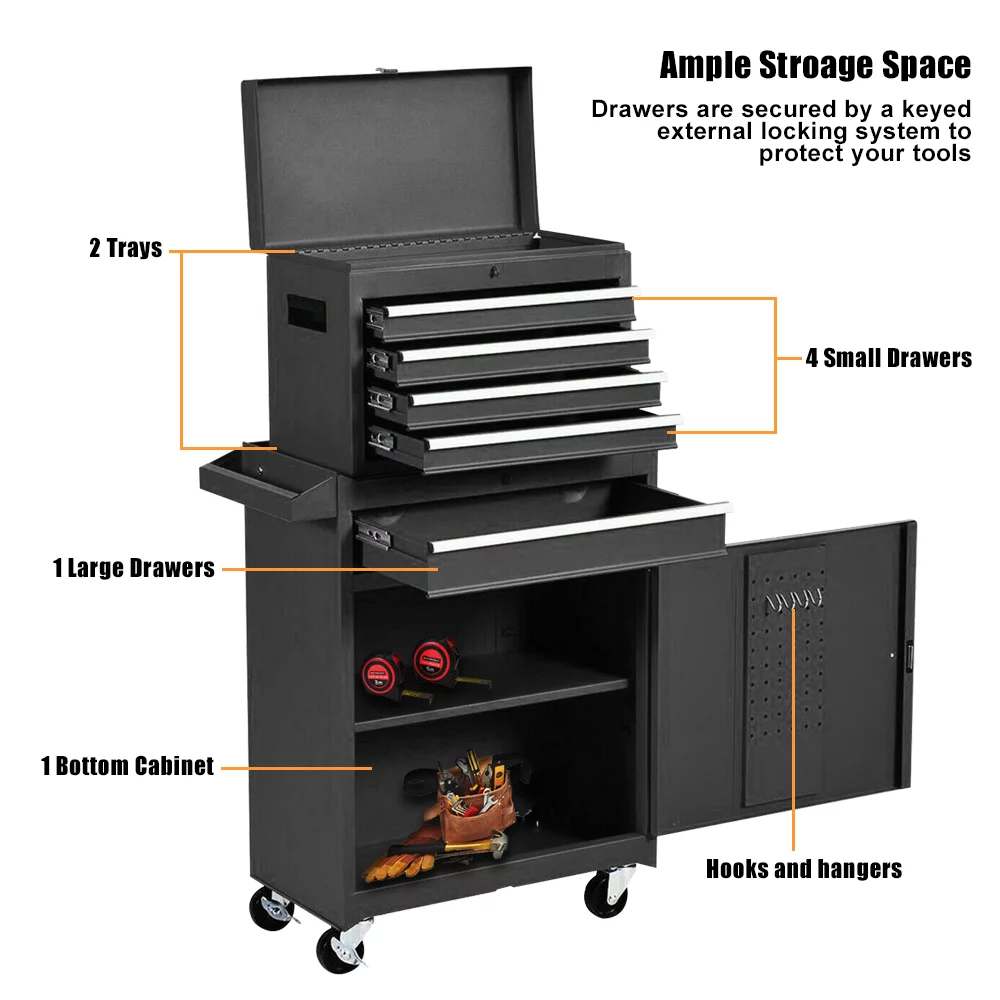 5-Drawer Rolling Tool Chest with Wheels and Drawers,Tool Storage Cabinet,Detachable Organizer Tool Box Combo,Mobile Lockable Toolbox for Workshop Mechanics Garage - Inhomebuy