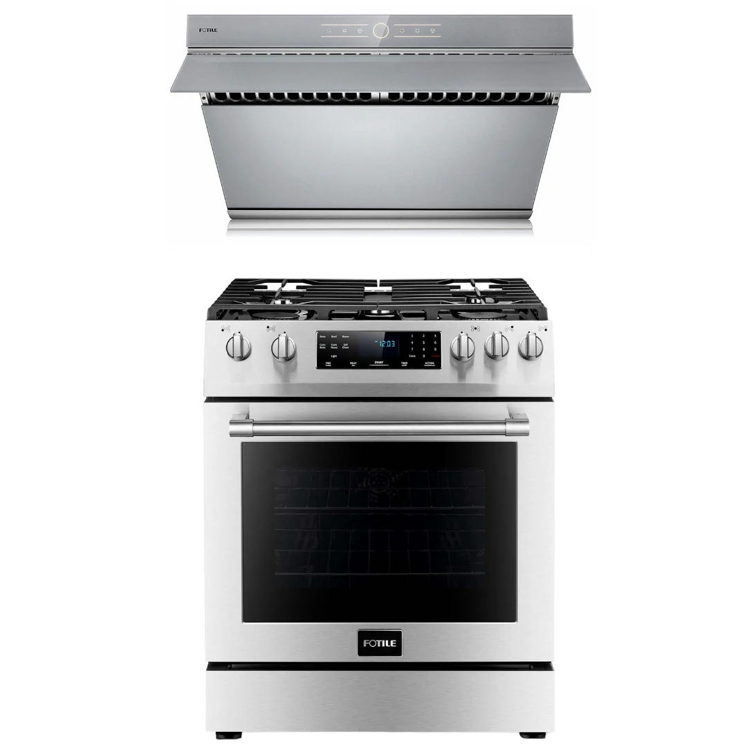 Fotile Appliance Package 30 In. Gas Range and 30 In. Silver Gray Range Hood with Touch Buttons, 850 CFM, AP-RLS30506-4 - Inhomebuy