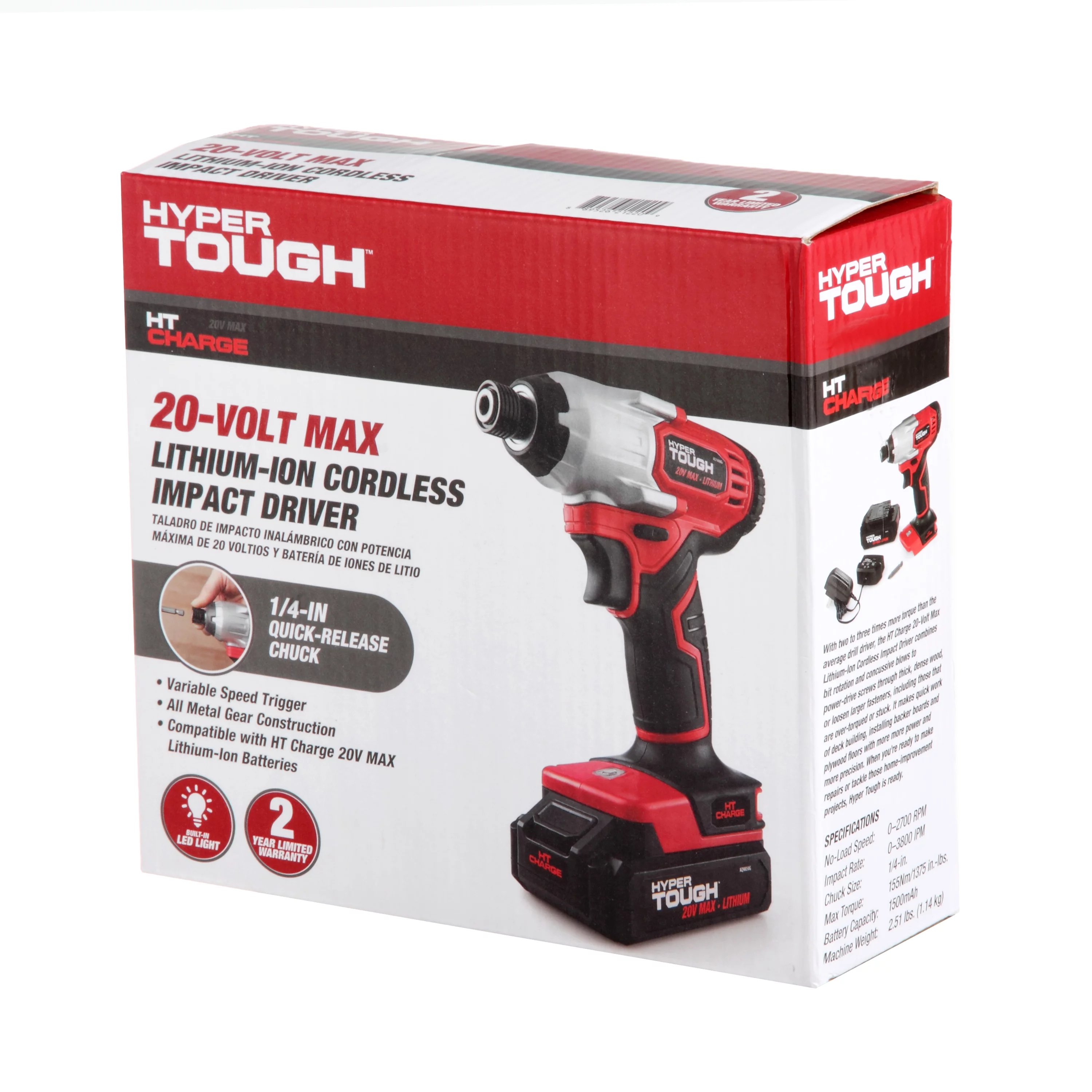 Hyper Tough 20V Max Lithium-ion Cordless Impact Driver, 1/4 inch Quick Release Chuck with 1.5Ah Lithium-ion Battery & Charger, Bit Holder & LED Light - Inhomebuy