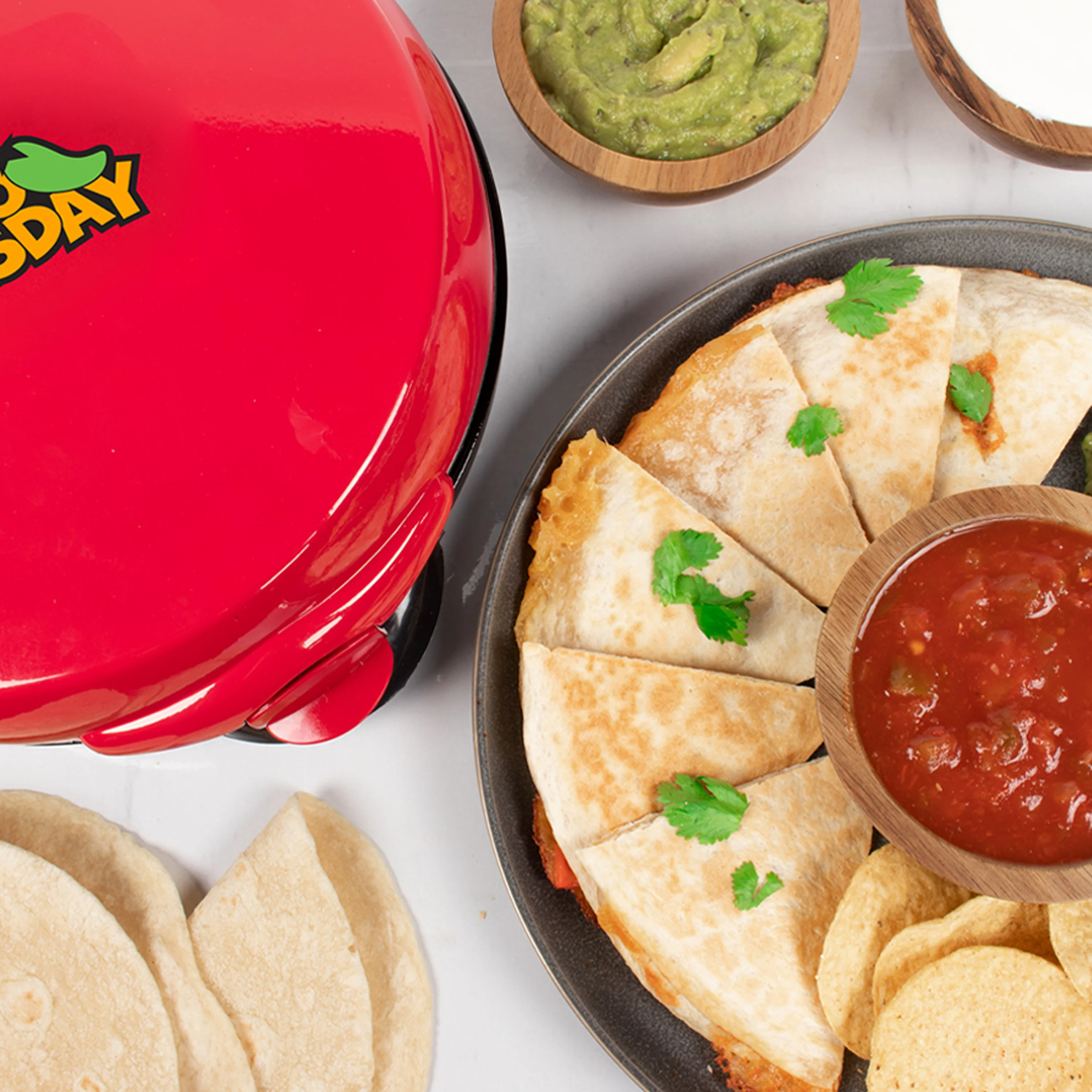 Taco Tuesday Deluxe 8-Inch 6-Wedge Electric Quesadilla Maker with Extra Stuffing Latch - Inhomebuy