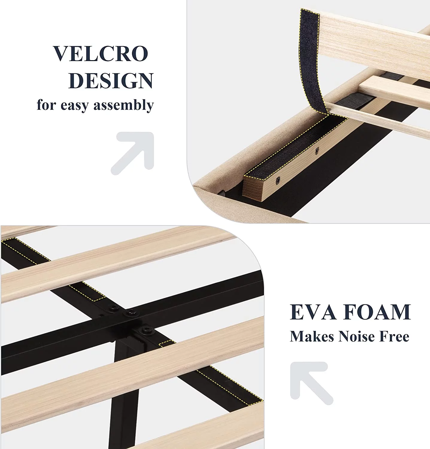 Allewie Queen Size Platform Bed Frame with Fabric Upholstered Headboard, No Box Spring Needed, Dark Grey - Inhomebuy