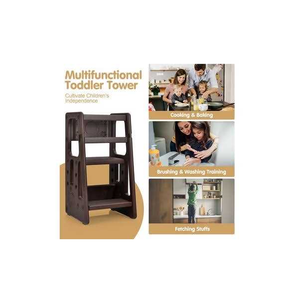 Costway Kids Kitchen Step Stool with Double Safety Rails Toddler Learning Stool - Inhomebuy