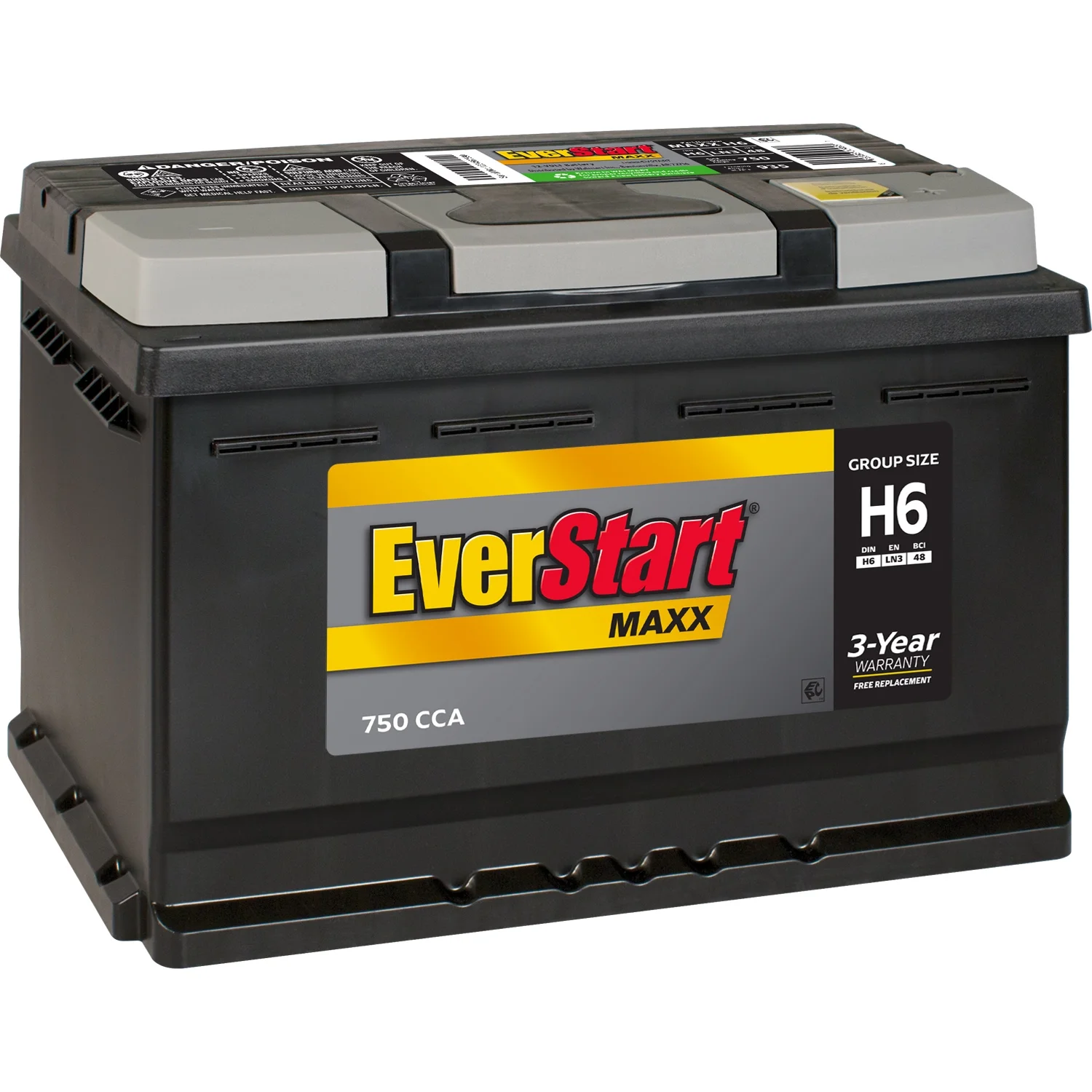 EverStart Maxx Lead Acid Automotive Battery, Group Size H6 / LN3 / 48 12 Volt, 750 CCA 115 RC - Inhomebuy