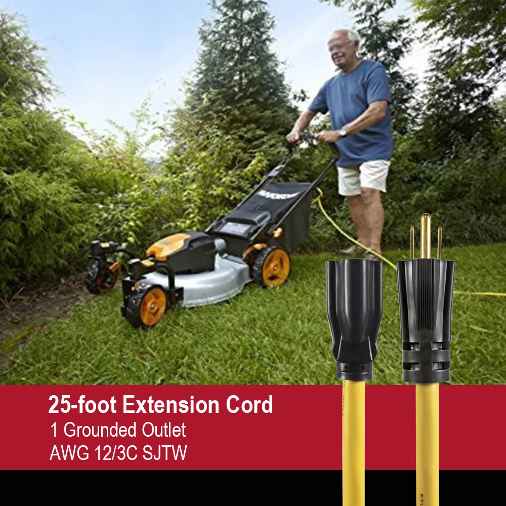 Hyper Tough 25FT 12/3 Extension Cord Yellow For Outdoor Use - Inhomebuy