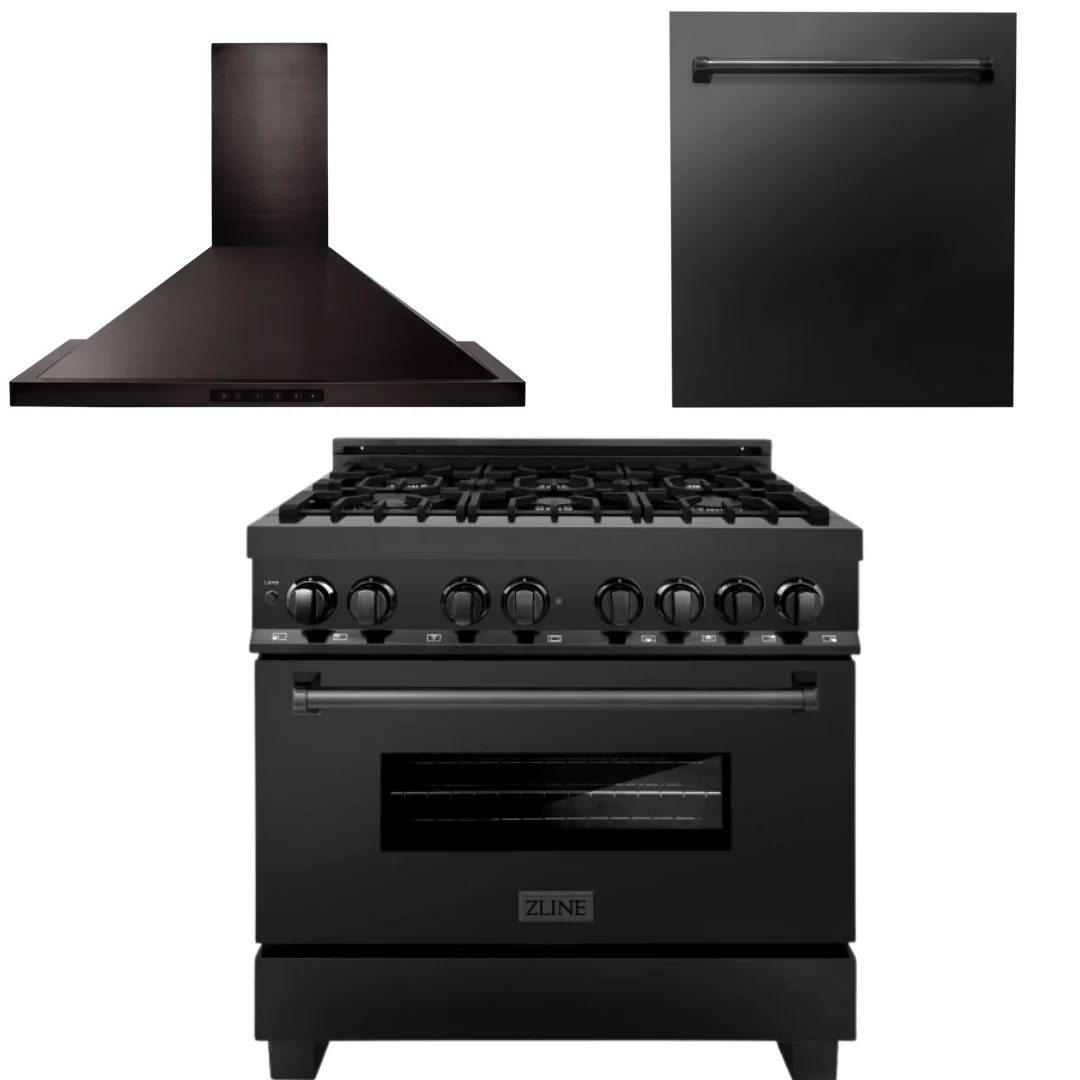 ZLINE Appliances Set – ZLINE 36 Range Package – Includes Black Stainless Steel ZLINE 36 Range, ZLINE 36 Range Hood, ZLINE Dishwasher, AS-RAB-36-4 - Inhomebuy