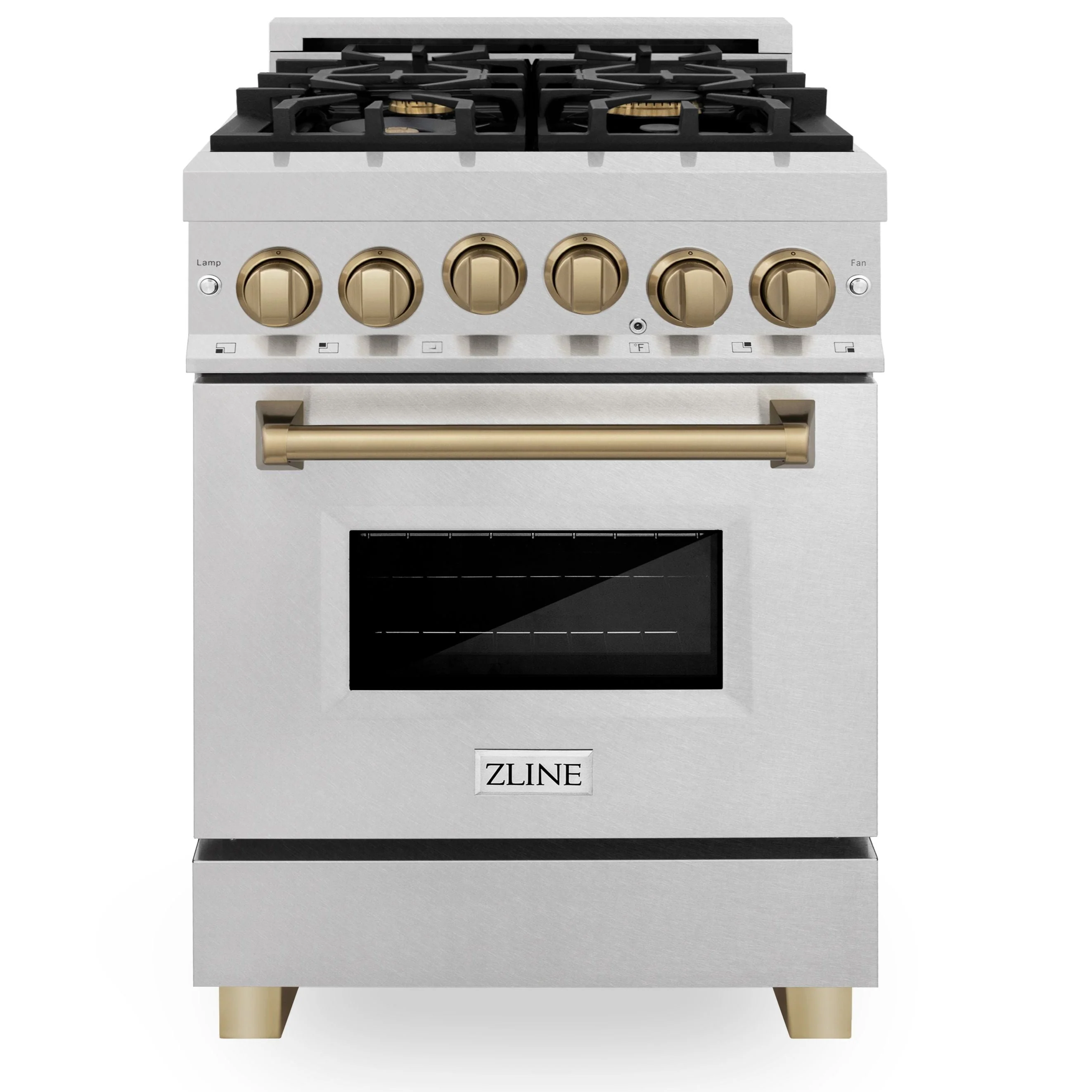 ZLINE Autograph Edition 24 in. Range with Gas Burner and Gas Oven in DuraSnow® Stainless Steel with Champagne Bronze Accents, RGSZ-SN-24-CB - Inhomebuy