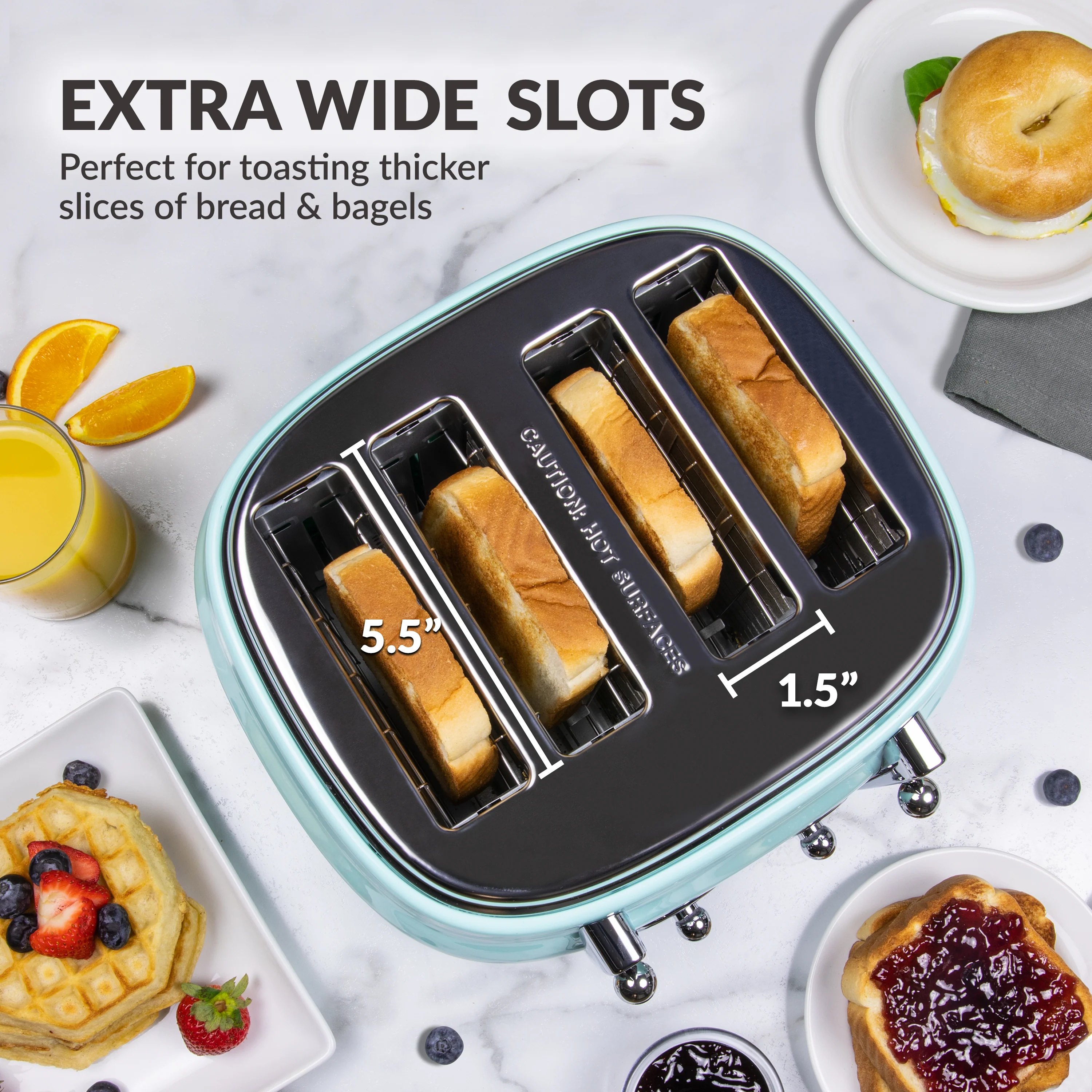 Classic Retro 4-Slice Toaster, Aqua - Inhomebuy