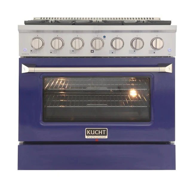 Kucht Professional 36 in. 5.2 cu ft. Natural Gas Range with Blue Door and Silver Knobs, KNG361-B - Inhomebuy