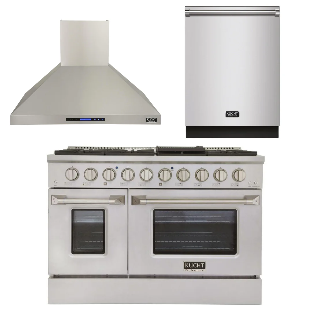 Kucht Professional 48 in. 6.7 cu ft. Natural Gas Range, Range Hood & Dishwasher Package, AP-KNG481-S-2 - Inhomebuy
