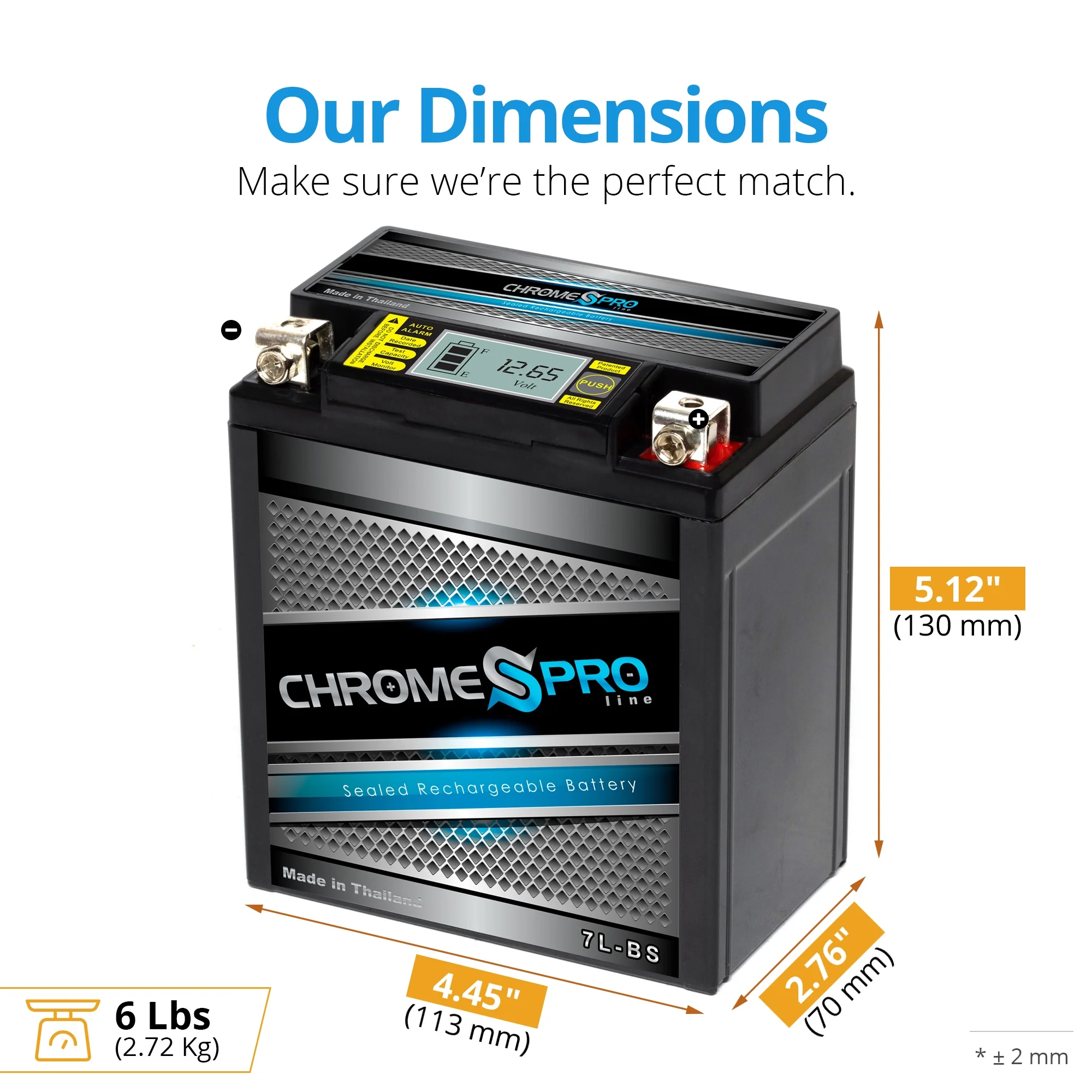 Chrome Pro Battery Ytx7L-Bs High Performance - Maintenance Free - Sealed Igel Motorcycle Battery - Inhomebuy