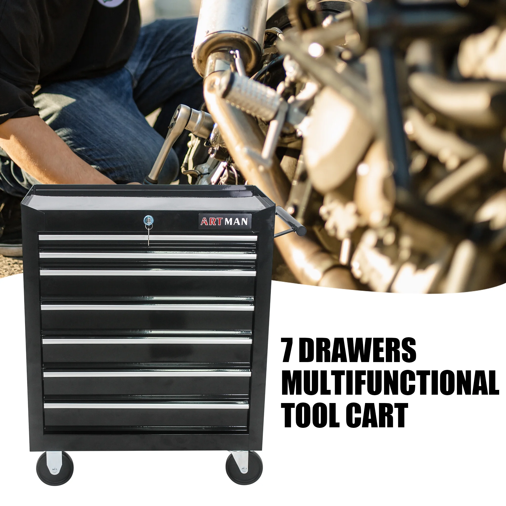 7 Drawers Rolling Tool Chest Cabinet with Wheels, Tool Storage Cabinet and Tool Box Organizer for Garage Warehouse Workshop, Red - Inhomebuy