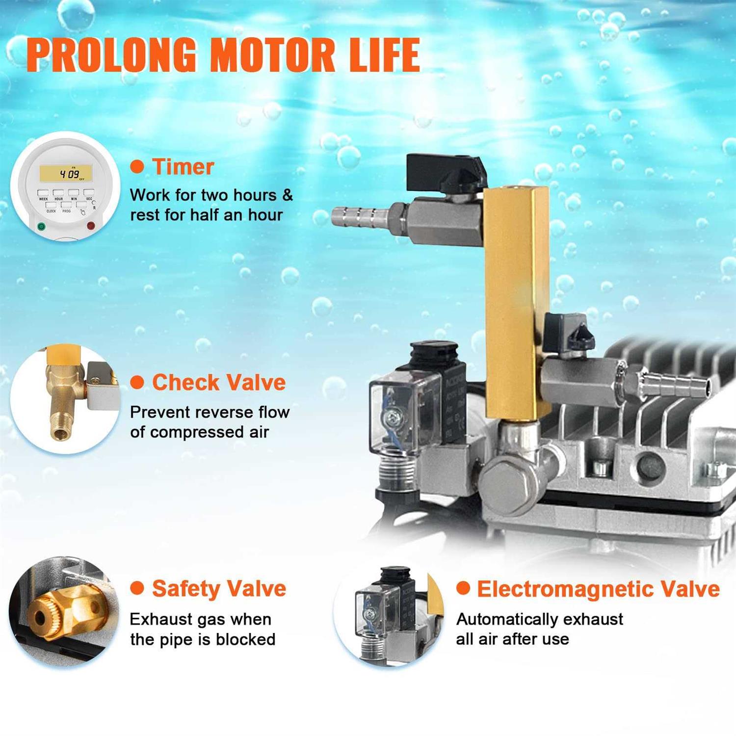 VEVOR Pond Aerator 550 W Power 5.2CFM Air Compressor Includes 3/4 HP - Inhomebuy