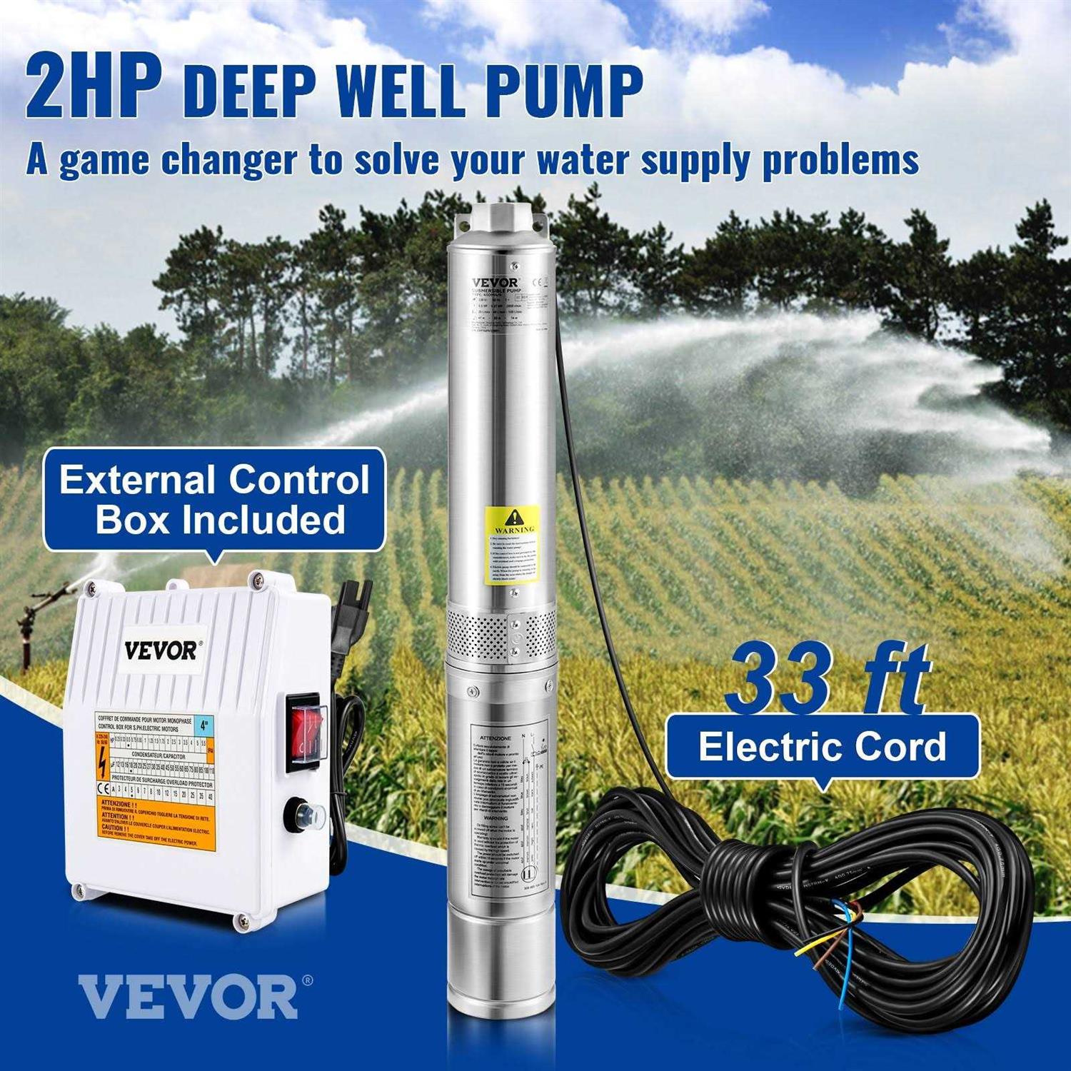 VEVOR Deep Well Submersible Pump 230V/60Hz 37GPM Head - Inhomebuy