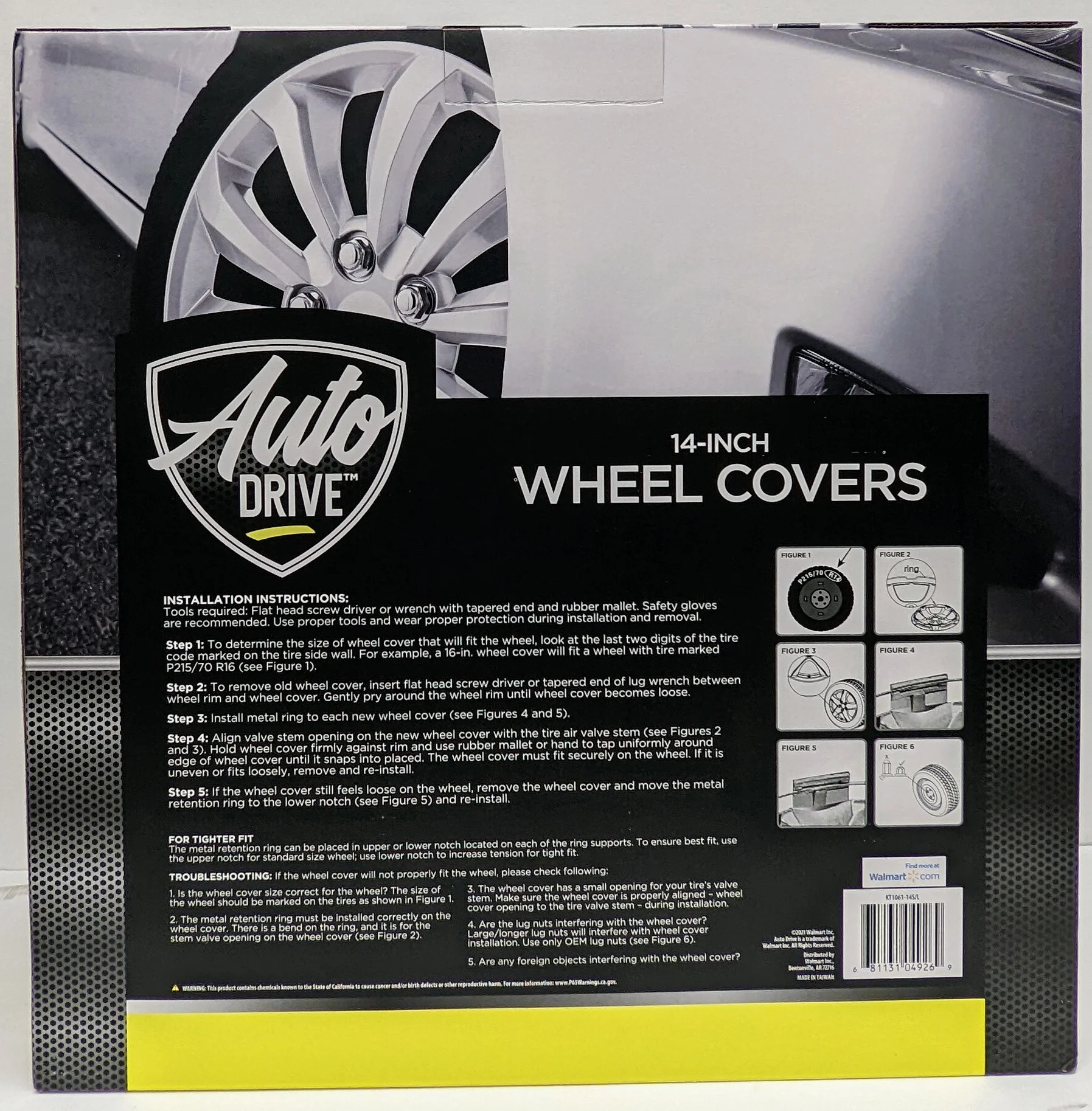 14-inch Wheel Cover in Silver Finish, Auto Drive Brand, Manufacturer Part Number KT1061-14S/L - Inhomebuy