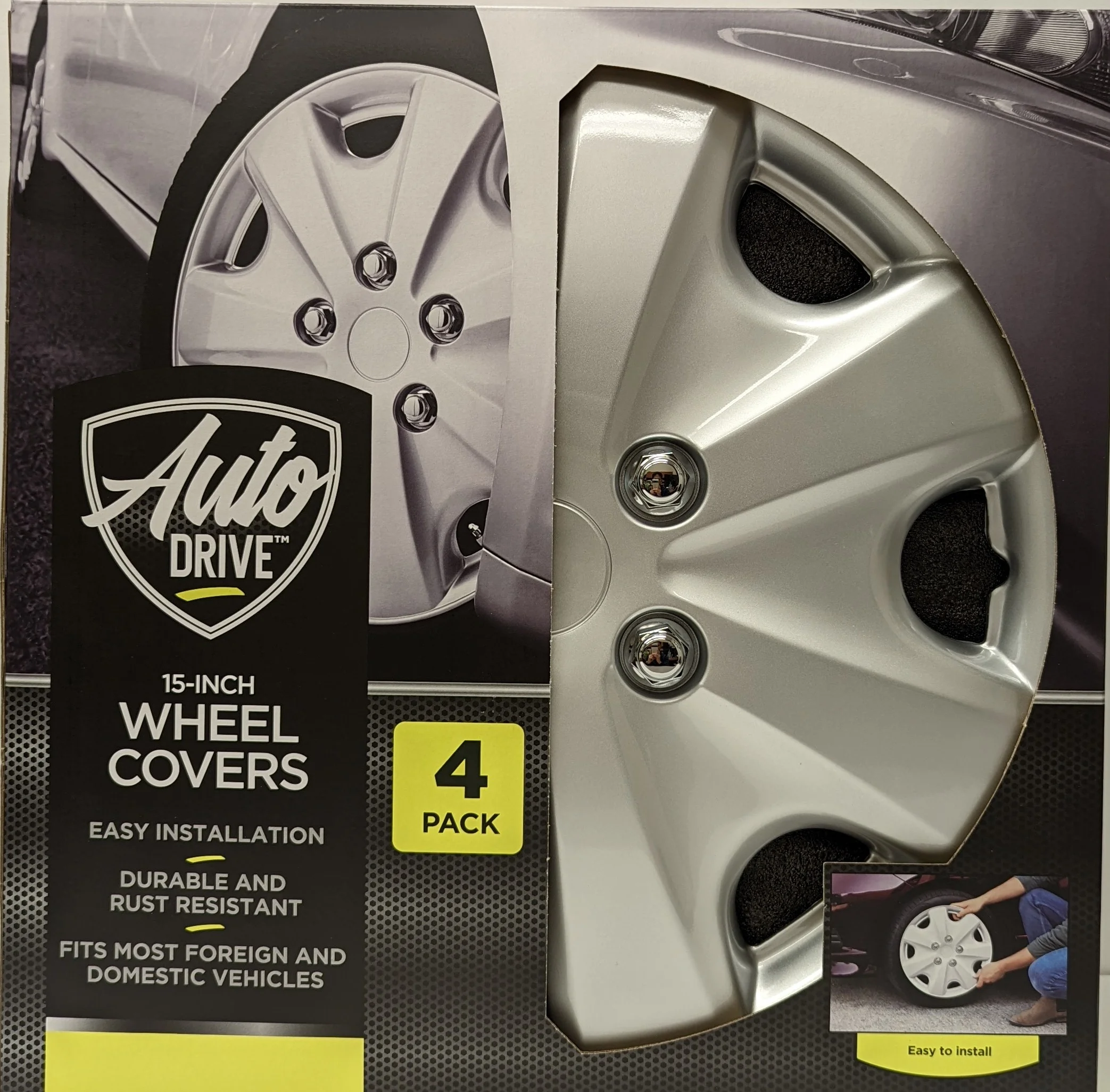 15-inch Wheel Cover, Silver Allly Finish, Auto Drive Brand, ABS Plastic Material, Mfg Part No. KT957-15SL - Inhomebuy