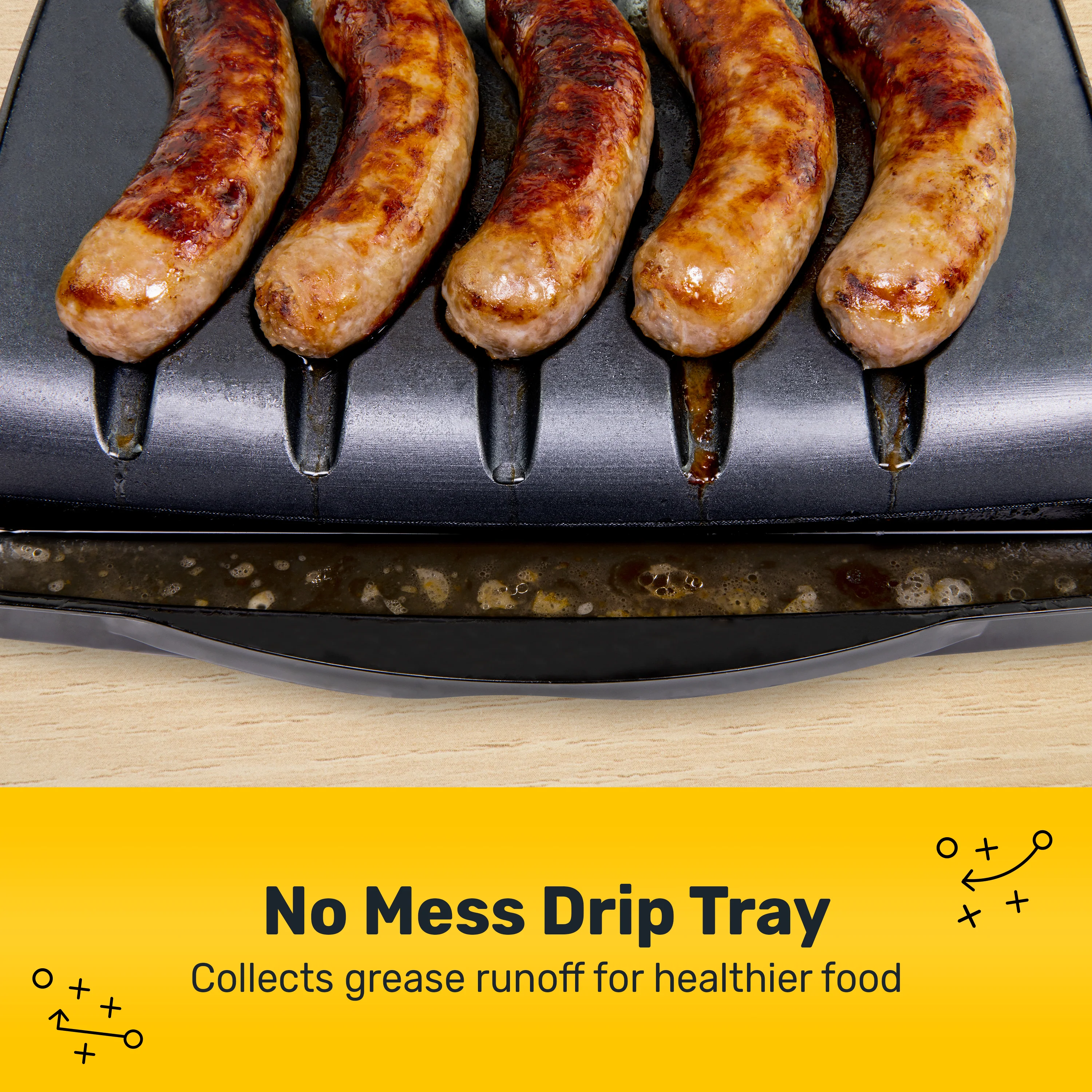 Nostalgia Game Day Sausage and Brat 5 Link Electric Grill with Oil Drip Tray - Inhomebuy