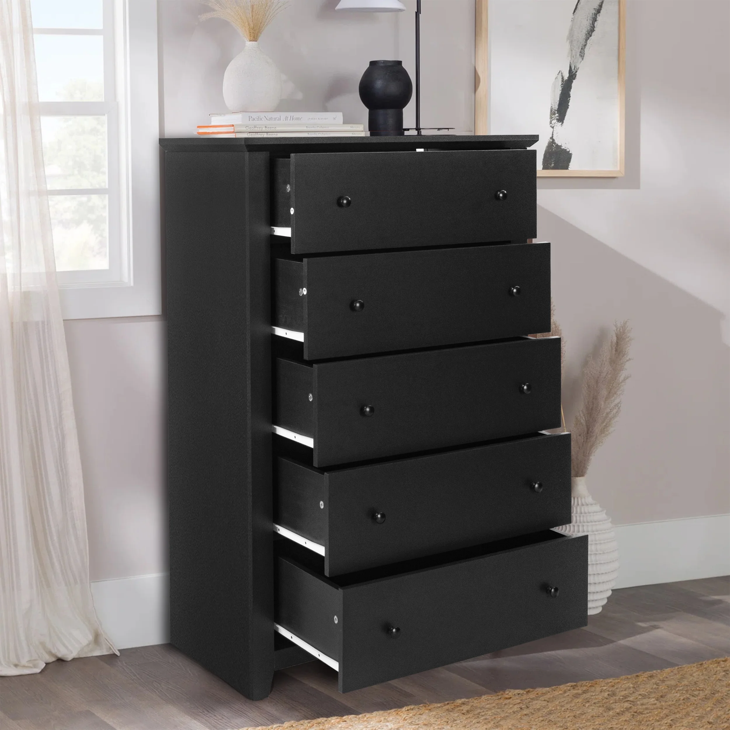 TrumanPick Black 5 Drawer Dresser, 47