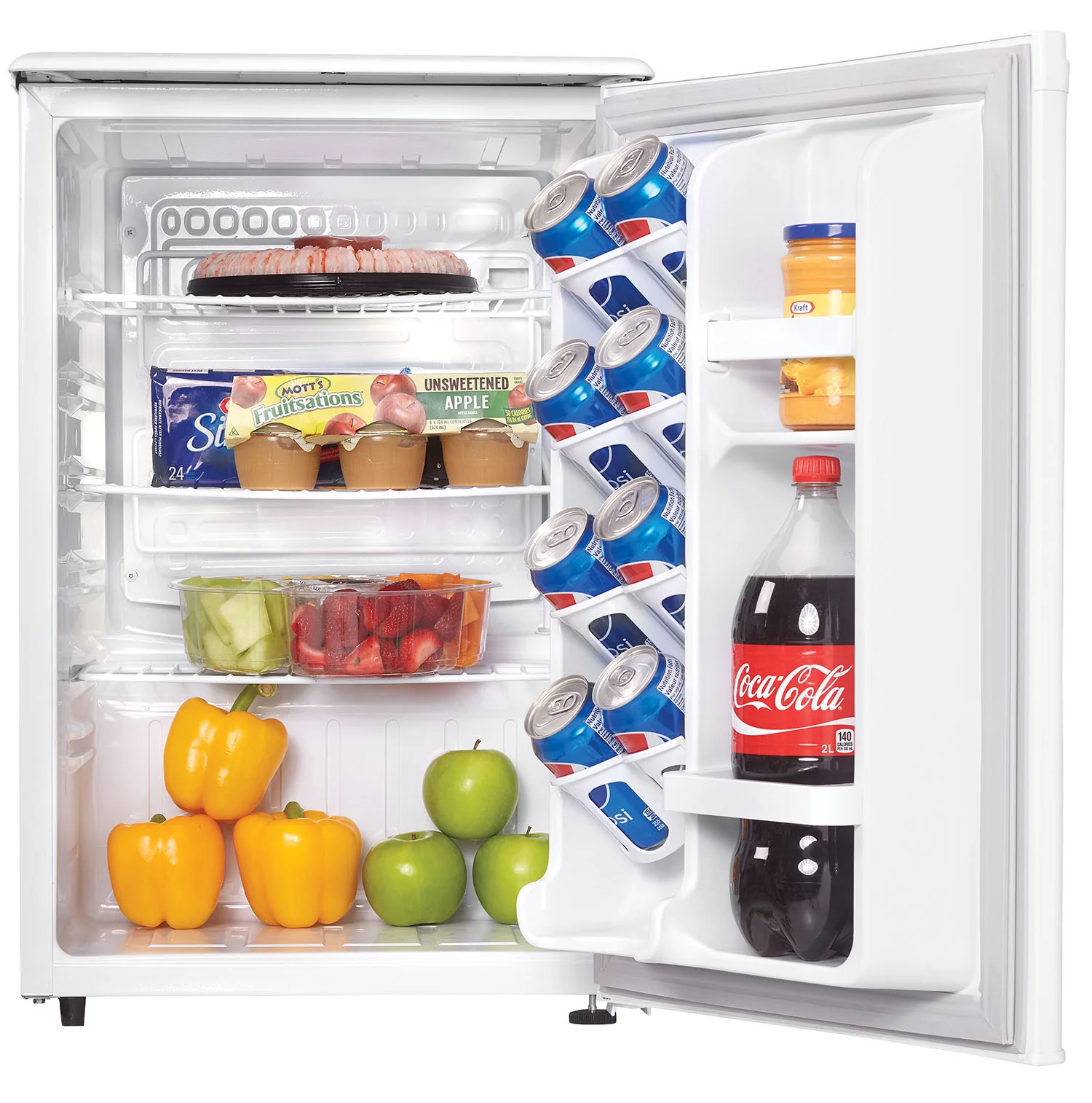 Danby Compact All-Refrigerator: 2.6 cu.ft (73L), reversible door hinge, auto defrost, 2 full width + 1.5 width adj wire shelves , R600a refrigerant, white | DAR026A1WDD - Inhomebuy