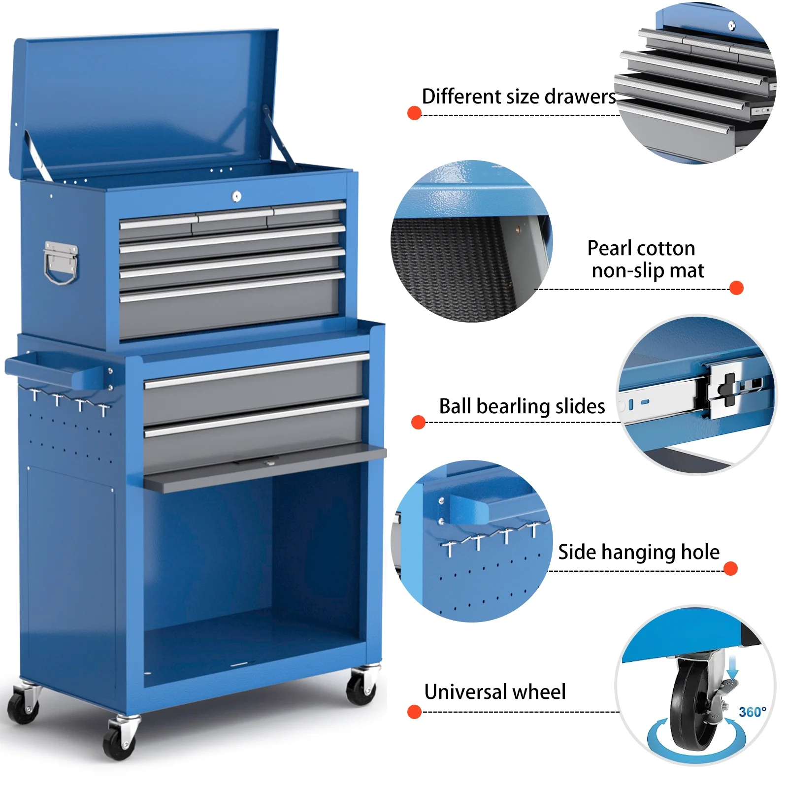 Airaj Detachable Mobile Tool Chest with Brake Wheels Large Capacity Rolling Tool Cabinet Tool Organizer Suitable for Garage and Workshop - Inhomebuy