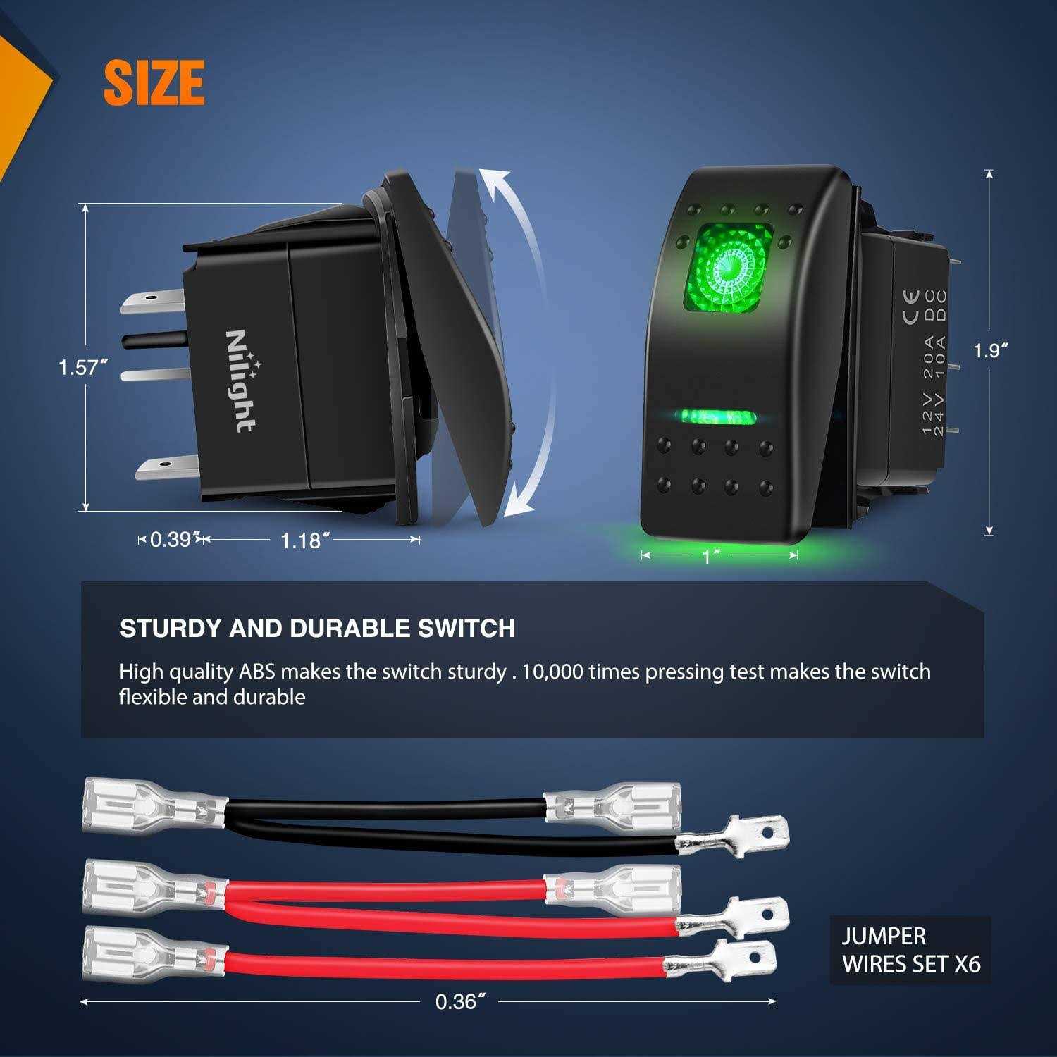 Nilight 6 Pack Rocker Switches with Night Glow Stickers 5 Pin SPST Rocker Switches - Inhomebuy