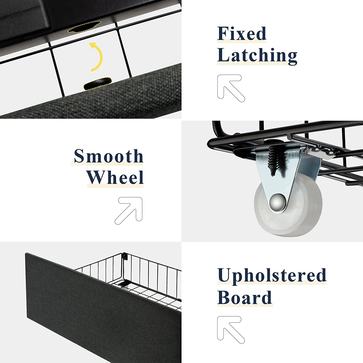 Allewie Queen Size Bed Frame with 4 Storage Drawers and Button Tufted & Wingback Headboard, Dark Grey - Inhomebuy