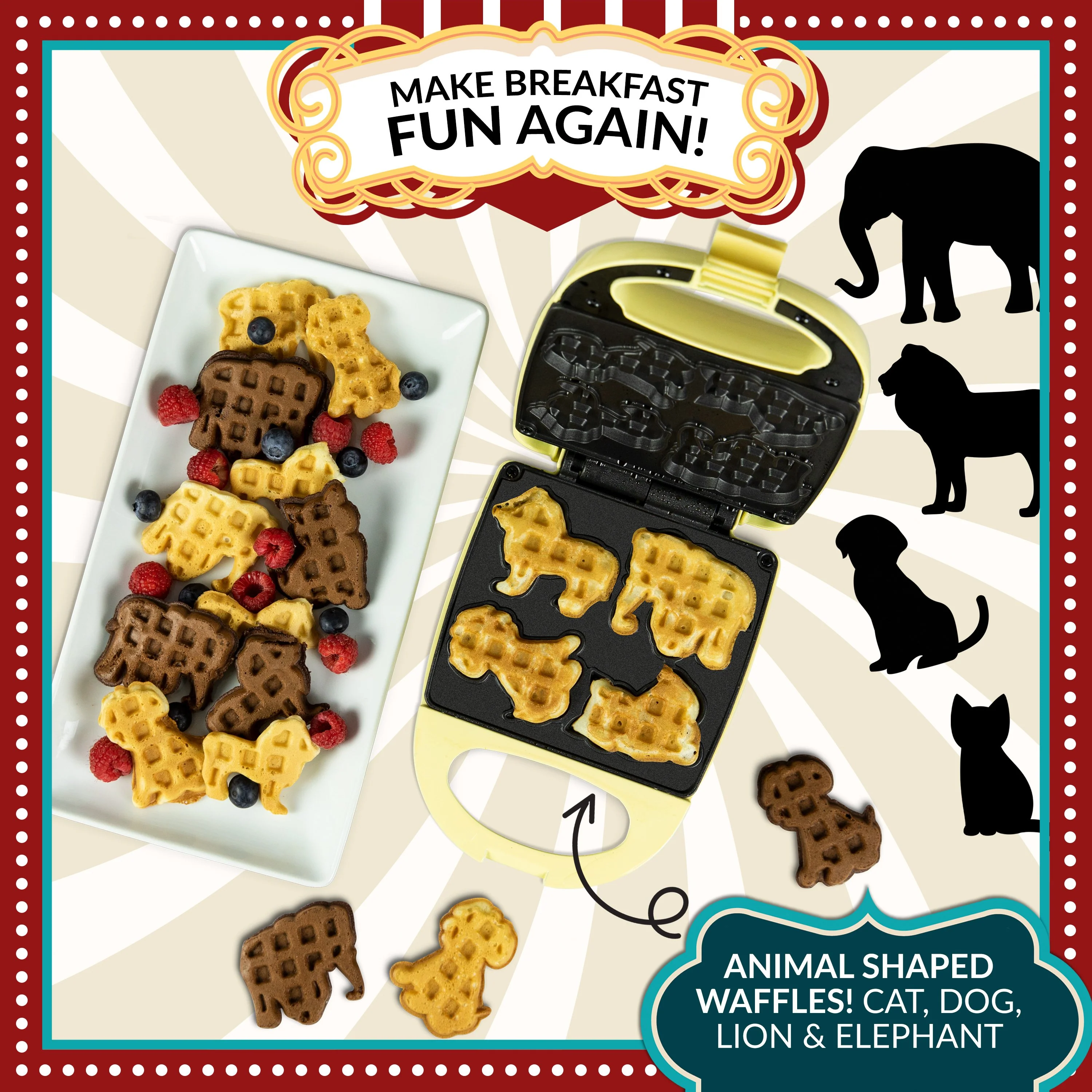 MyMini�?Animal Circus Waffle Maker, Yellow - Inhomebuy