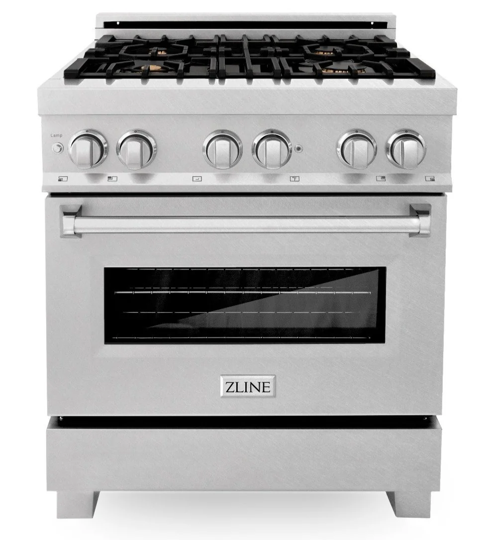 ZLINE 30 in. Professional Gas Burner/Electric Oven in DuraSnow® Stainless with Brass Burners, RAS-SN-BR-30 - Inhomebuy