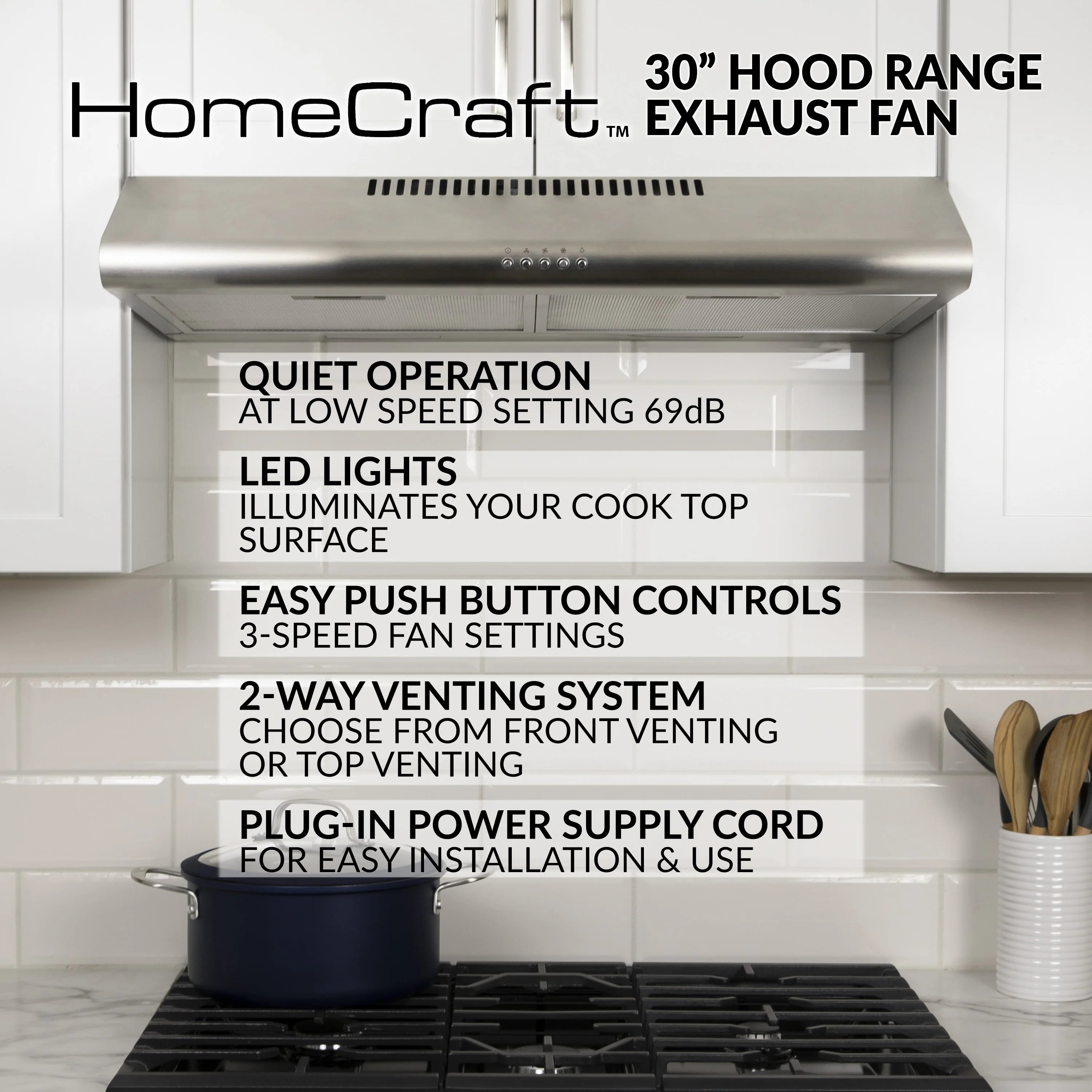 HomeCraft�?30-Inch Under the Cabinet Hood Range Exhaust Fan, Stainless Steel - Inhomebuy