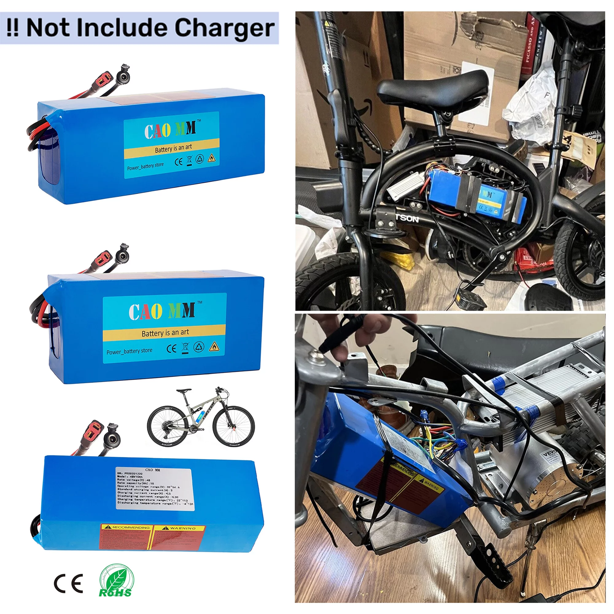 48V 14Ah Lithium Battery Without Charger T-Plug 30A BMS for 1000W Electric Bike - Inhomebuy