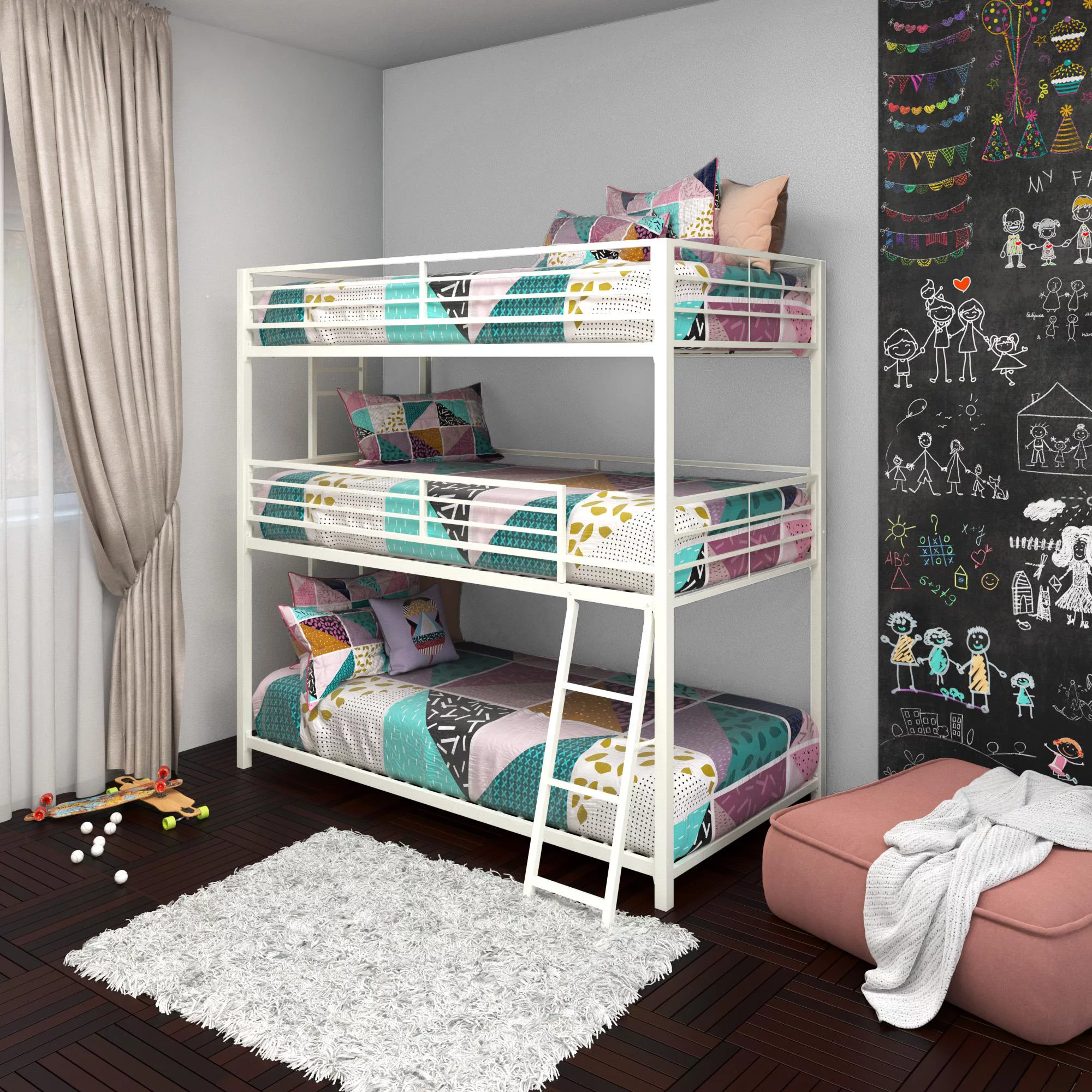 Your Zone June Triple Twin Metal Bunk Bed, Black - Inhomebuy