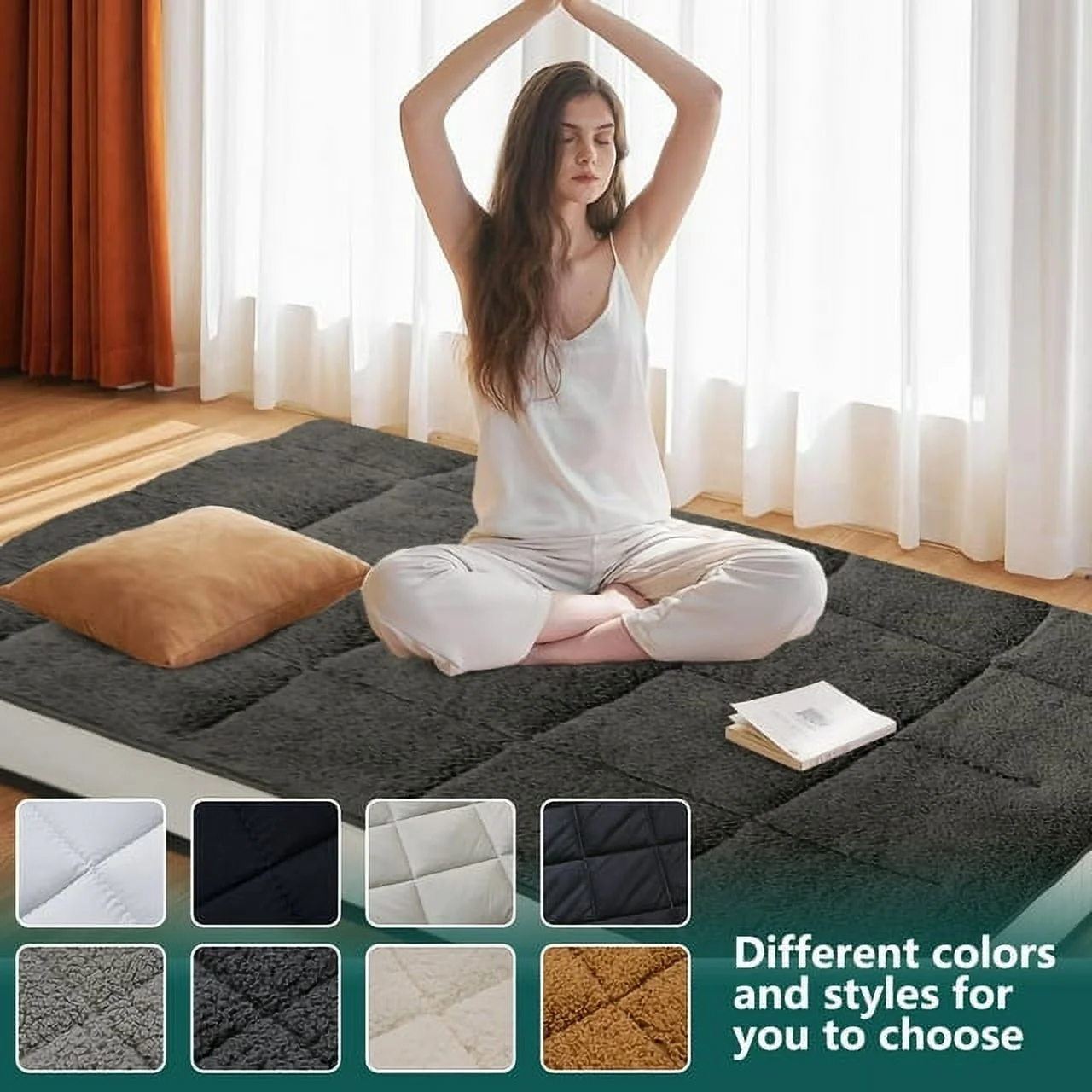 ABORON Japanese Floor Mattress, Upgraded Reversible Winter Futon Mattress Foam Mattress, 4