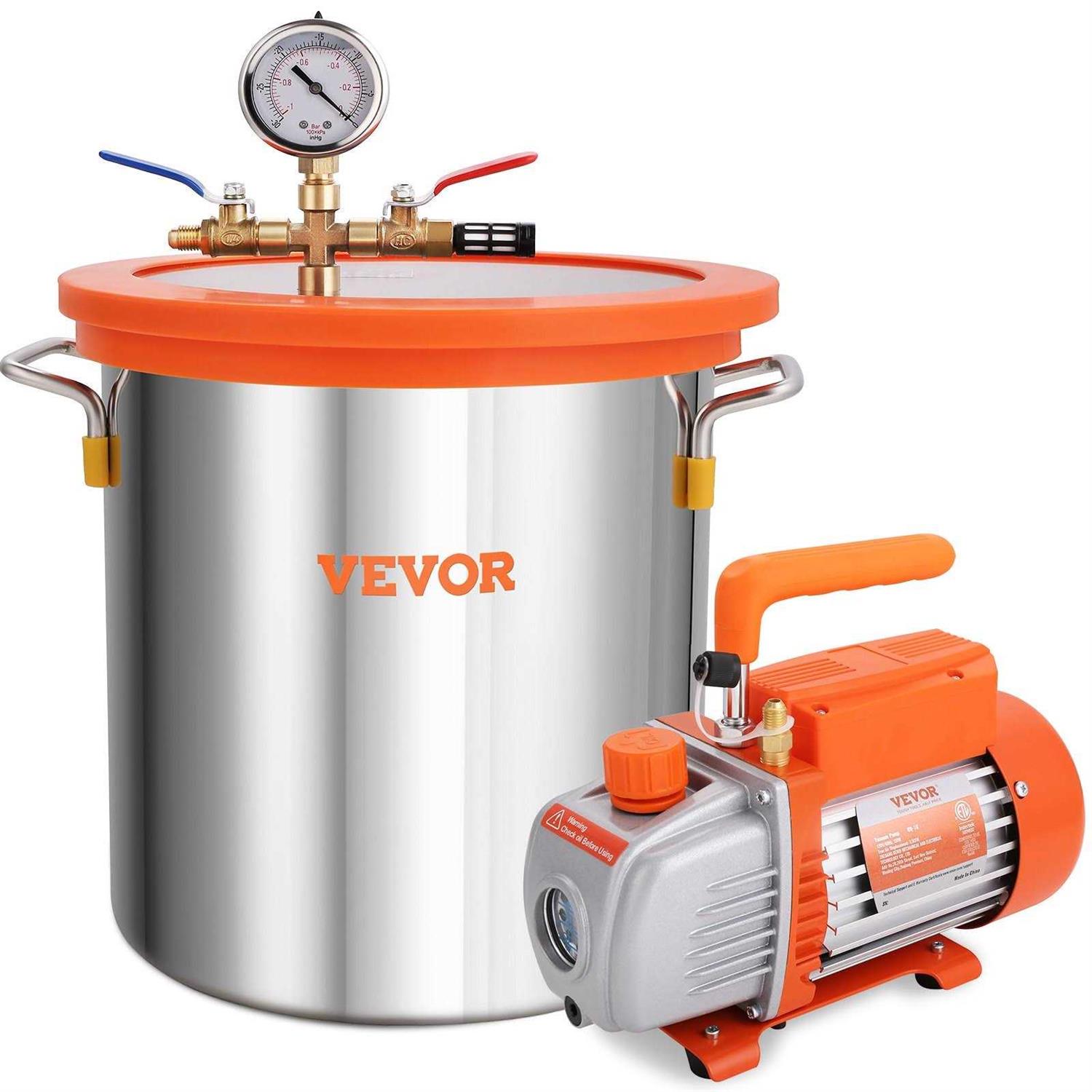 VEVOR Vacuum Pump 3 Gallon Vacuum Chamber w/ 4 Cfm Deep Vane Pump Purge Degas Epoxy Silicone Resin QCKTZKB3JLBXGT4CFV1 - Inhomebuy