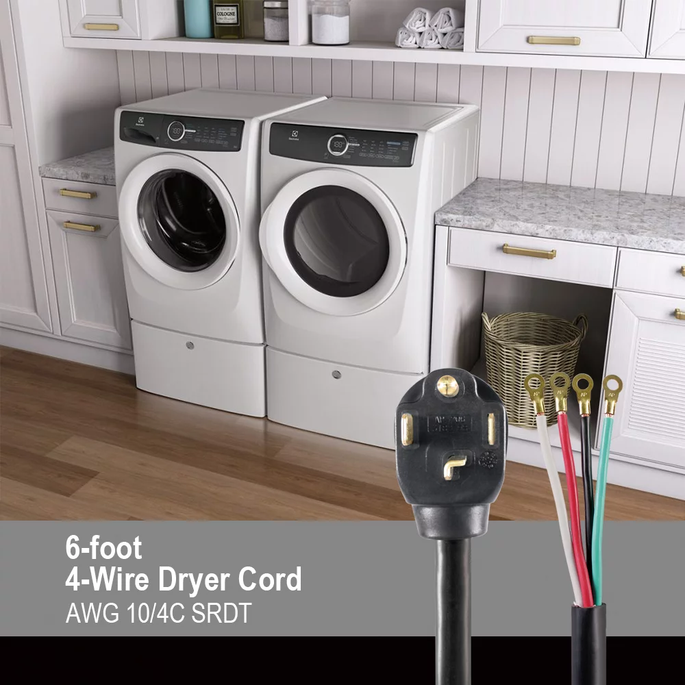 Hyper Tough 6FT 10AWG 4 Prong Black Dryer Appliance Cord - Inhomebuy