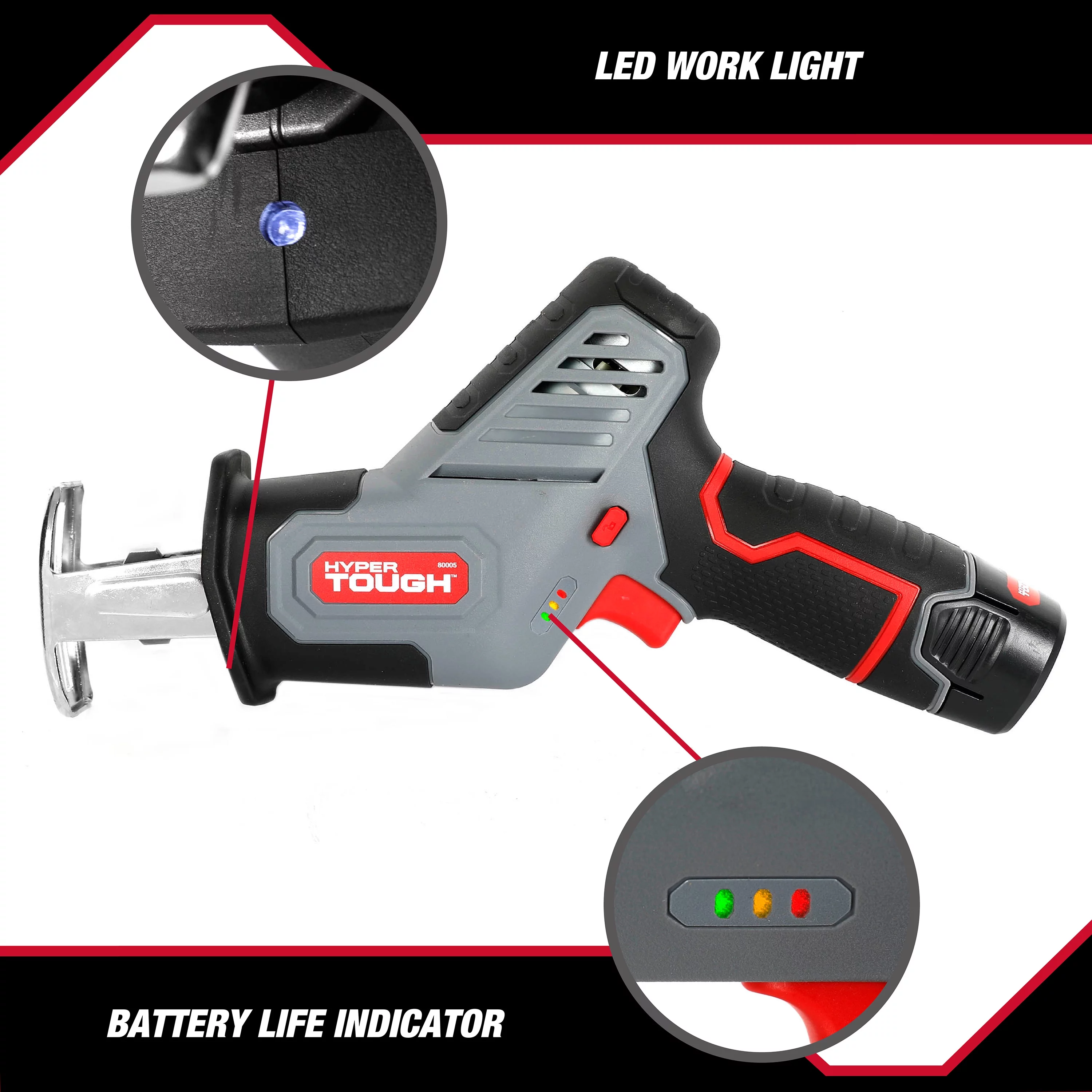 Hyper Tough 12V Max Lithium-Ion Compact Reciprocating Saw with 1.5Ah Battery and Charger, 80005 - Inhomebuy