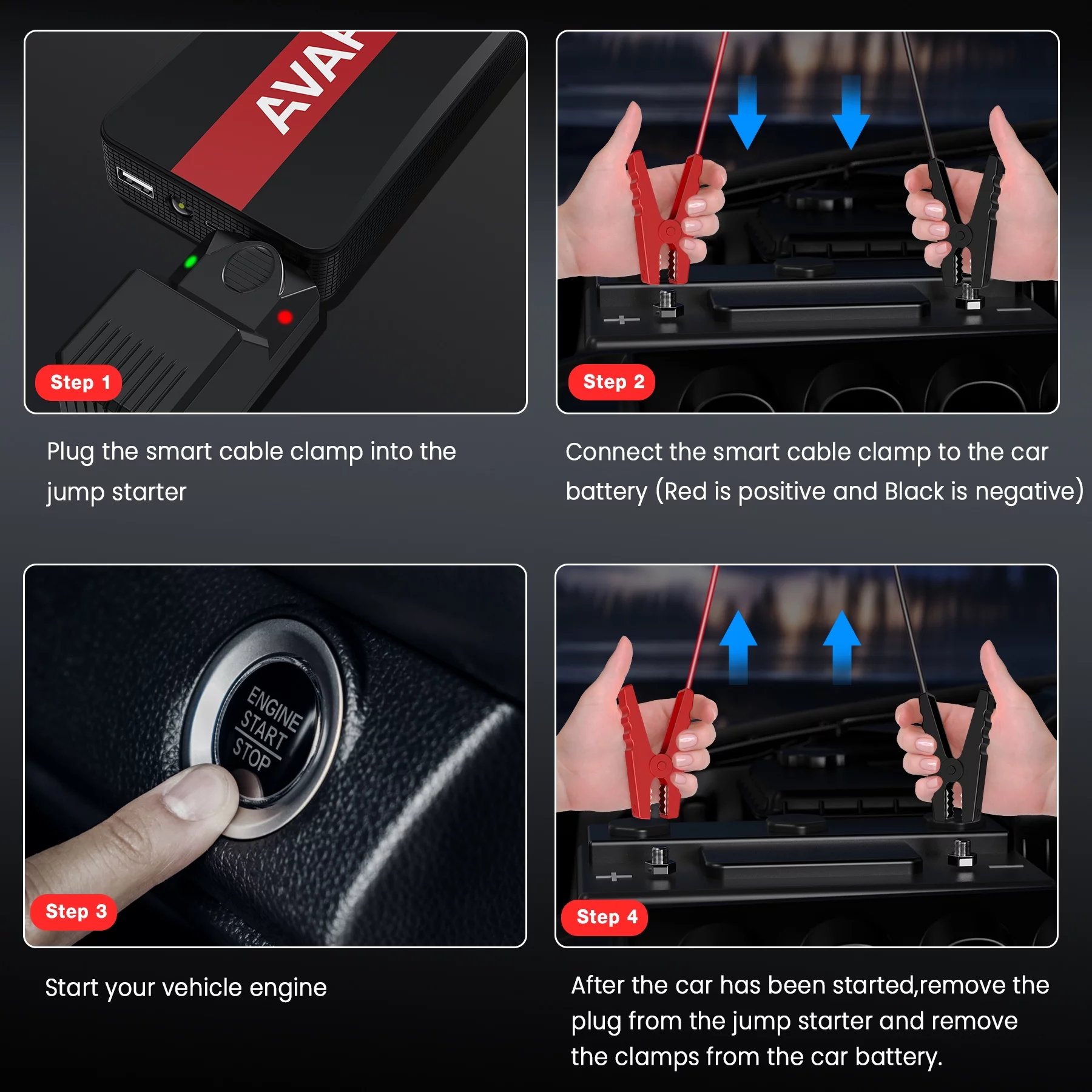 AVAPOW Car Jump Starter - 1000A Peak 12V Battery Jump Starter (up to 7.0L Gas) Booster Pack - Power Bank with Built-in LED Light - Inhomebuy