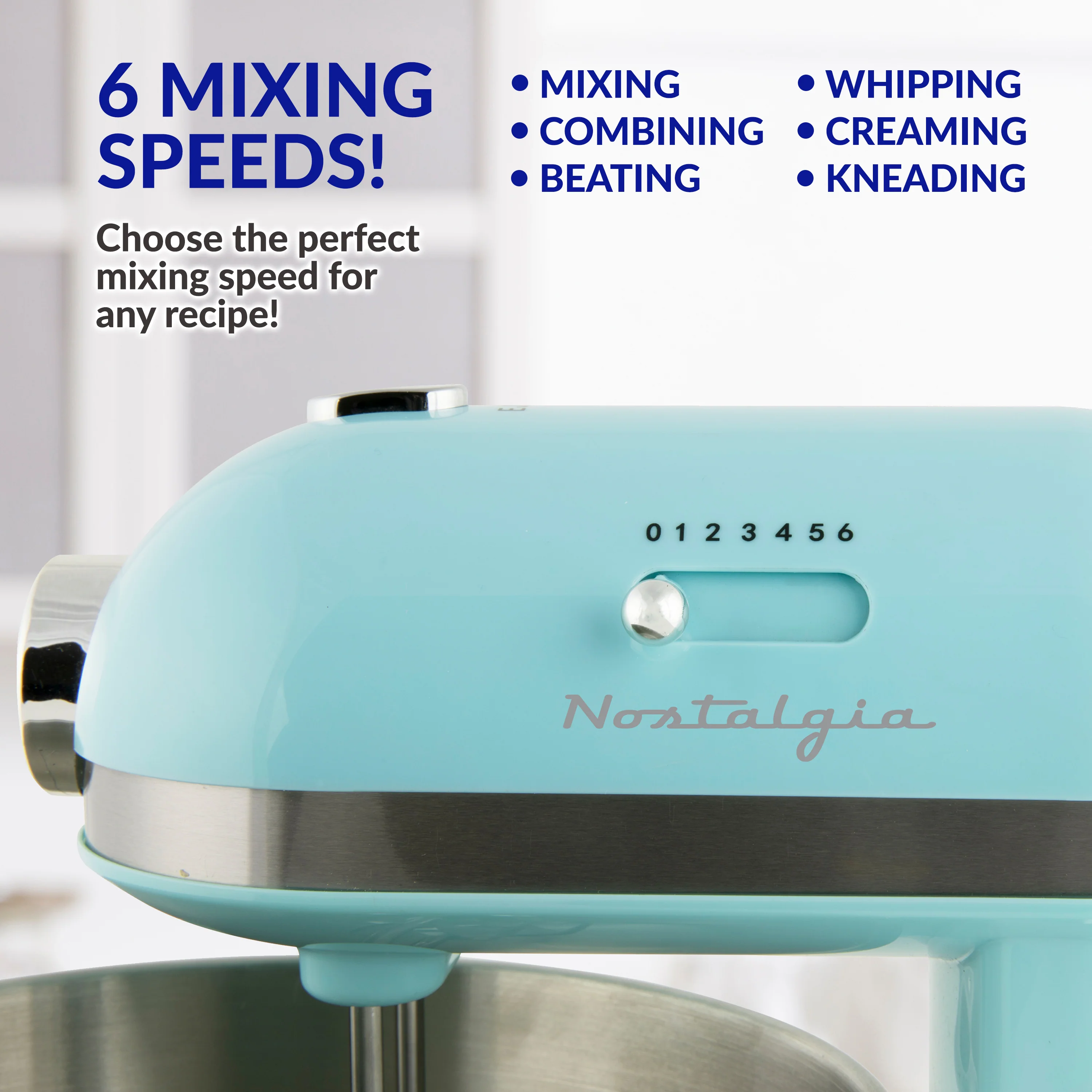 3.5 Qt Retro Stand Mixer with Tilt Head and Stainless Steel Bowl, Aqua - Inhomebuy