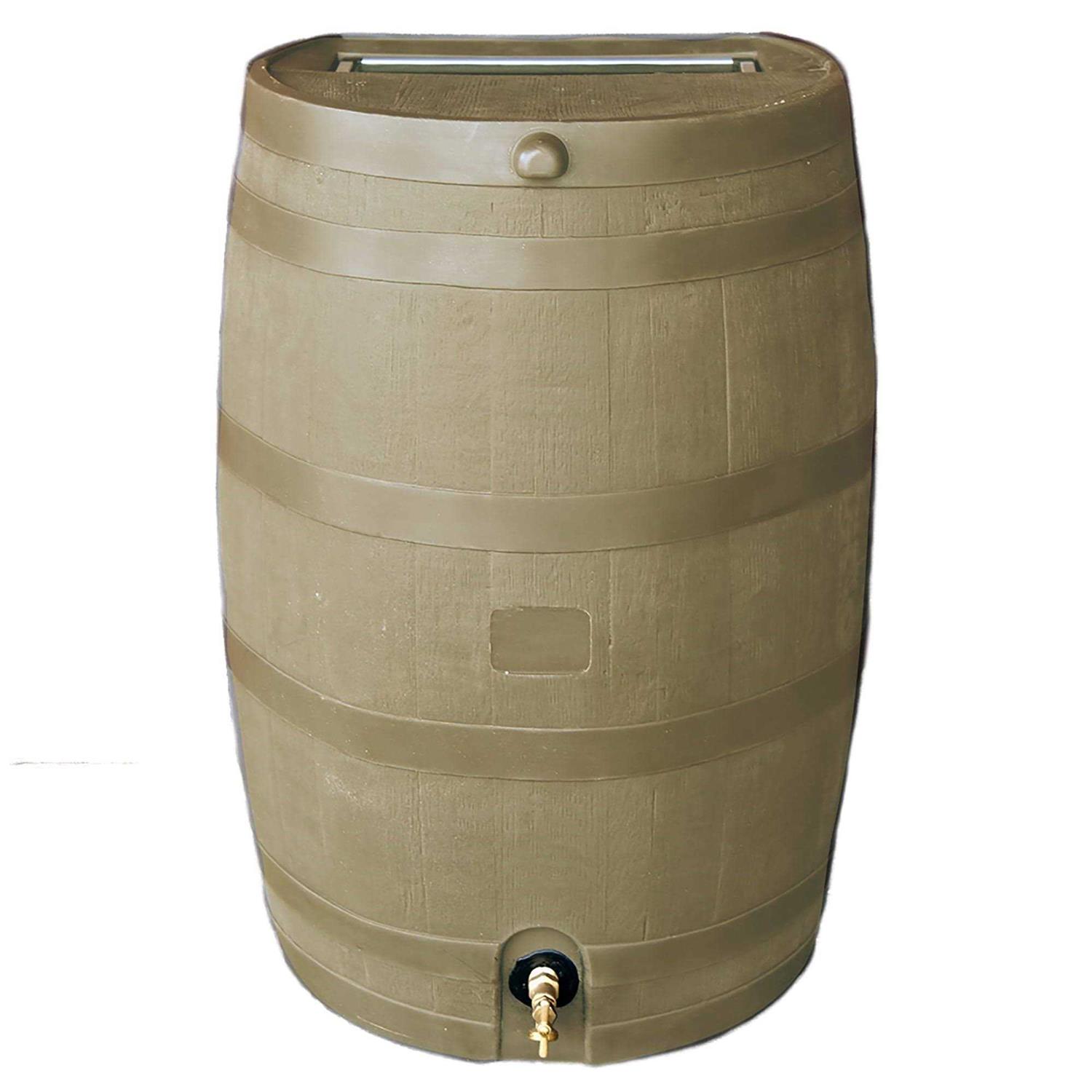 RTS Companies Inc RTS Home Accents Polyethylene 50 Gallon Flat Back Eco Rain Barrel with Stand - Inhomebuy