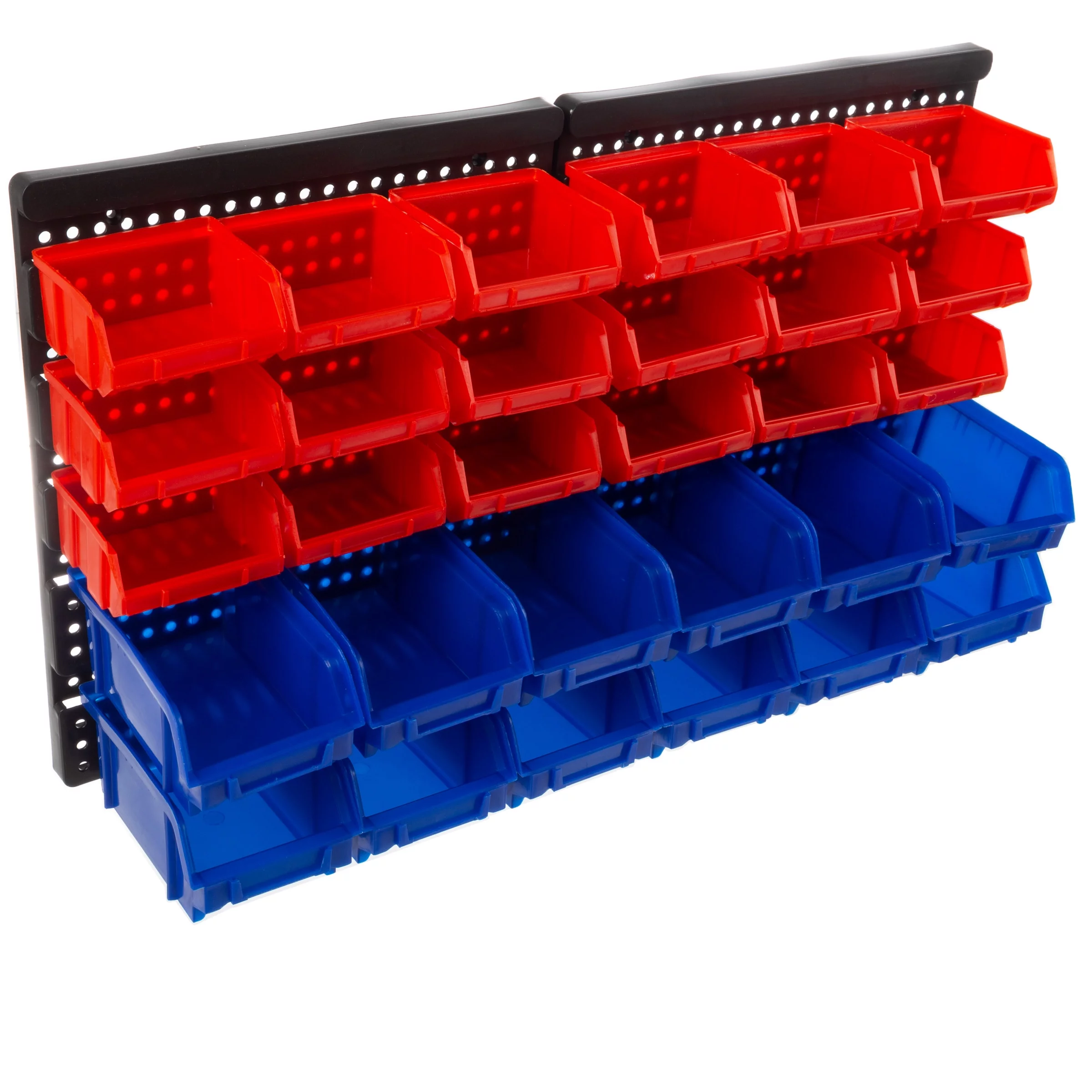 Wall-Mounted Garage Storage Bins - 30-Compartment Garage Organization, Craft Storage, Tool Box Organizer Unit (Black/Red/Blue) by Stalwart - Inhomebuy