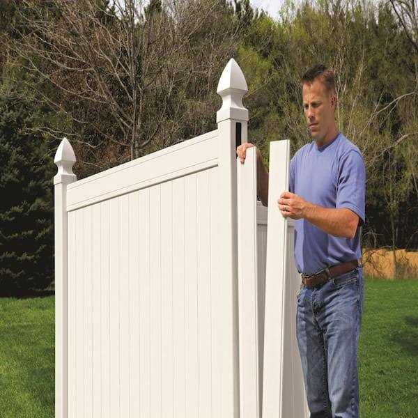Woodbridge 5 in. x 5 in. x Routed White Vinyl Fence Line Post Outdoor Essentials - Inhomebuy