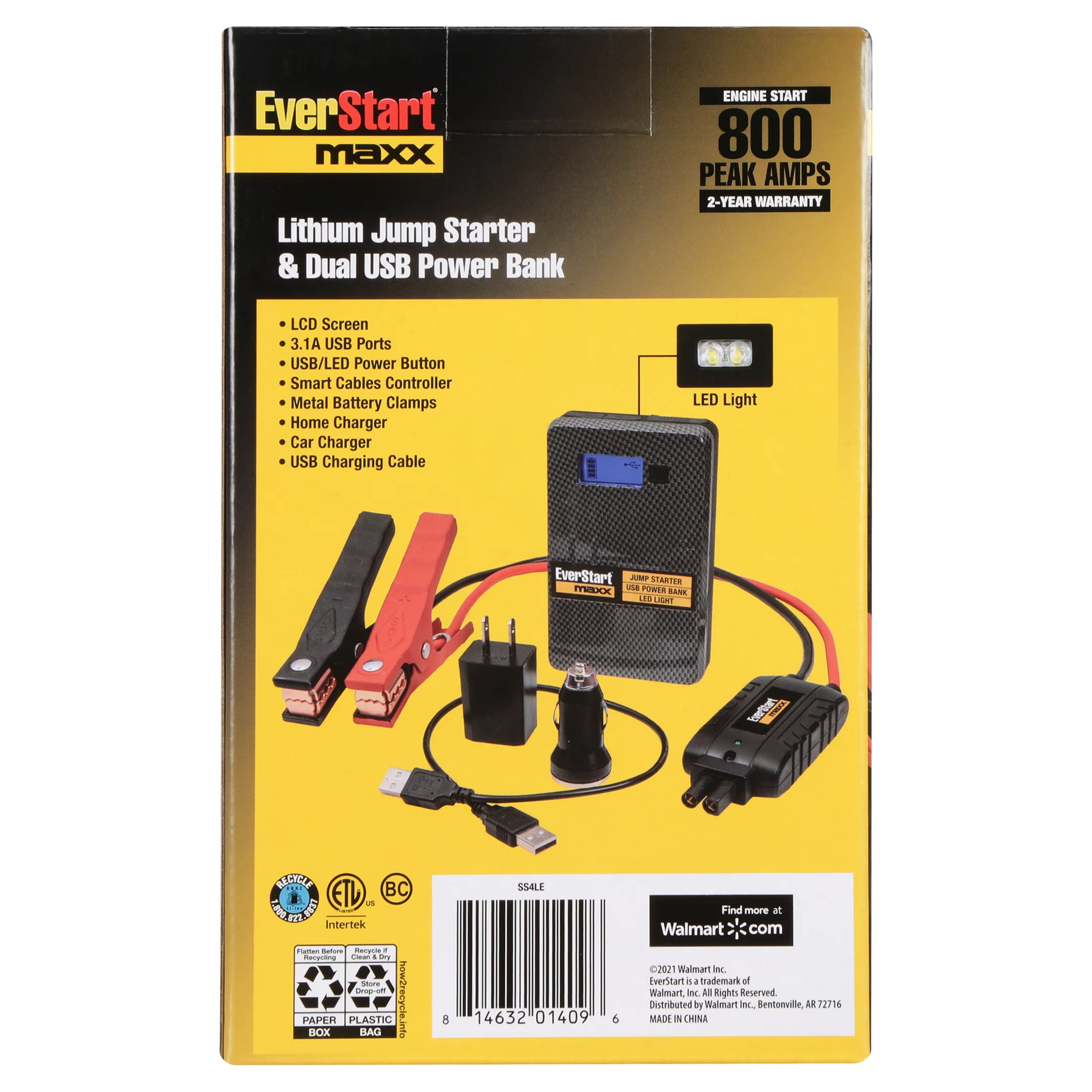 Everstart Maxx Compact 800 Amp 12 Volts Lithium Jump Starter with USB - Inhomebuy