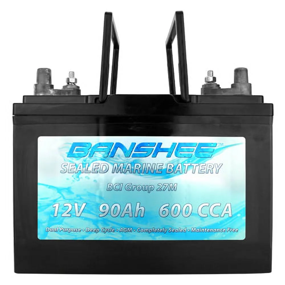 Banshee  Group 27 Sealed AGM Deep Cycle Marine Trolling Motor Battery - Inhomebuy