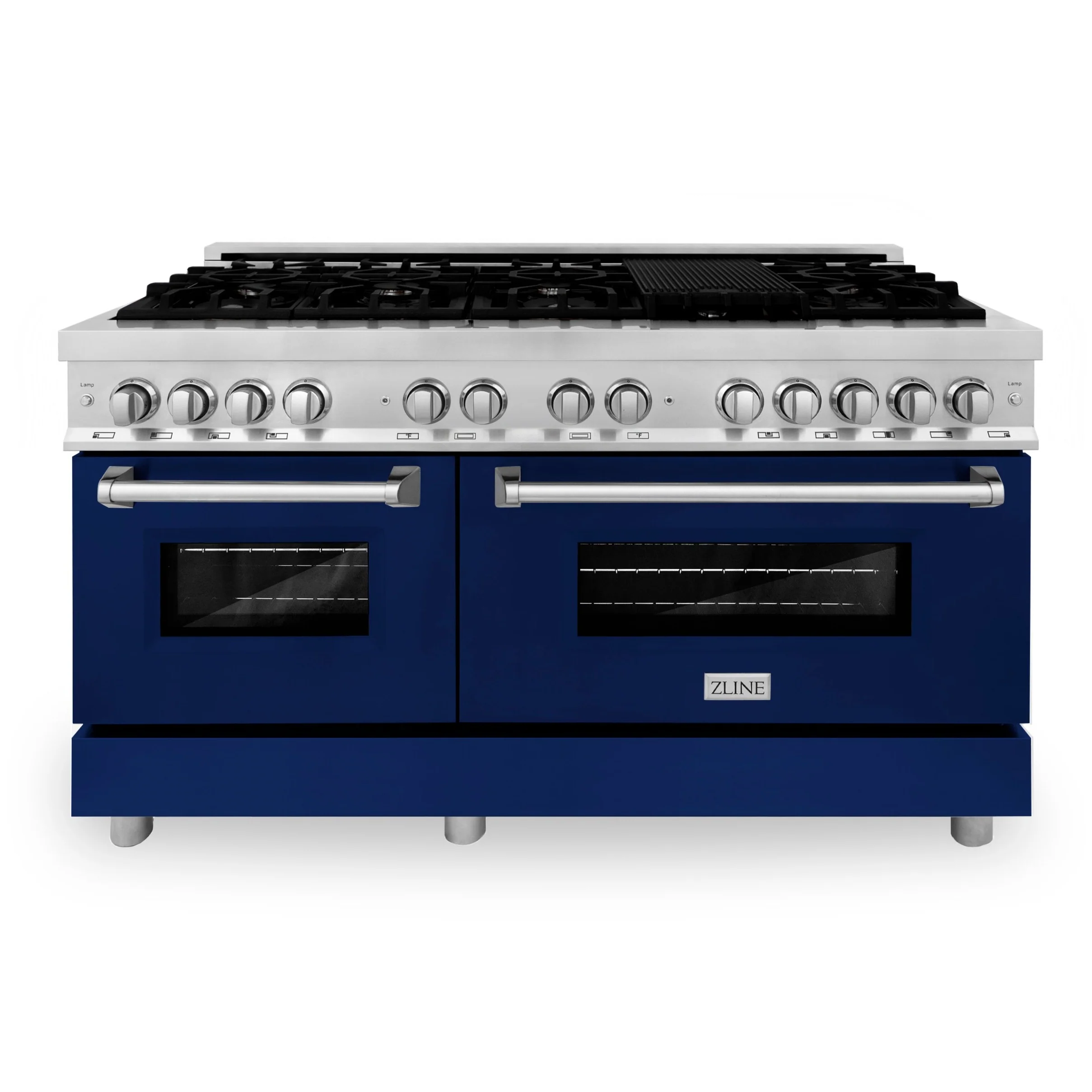 ZLINE 60 In. Professional Dual Fuel Range in Stainless Steel with Blue Gloss Door, RA-BG-60 - Inhomebuy