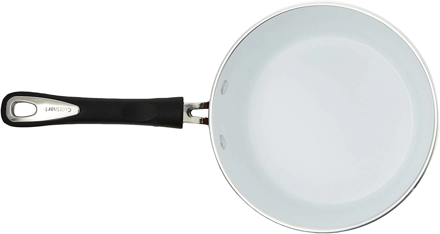 Cuisinart Elements Sauce Pan with Glass Lid: 3-quart, white ceramic non-stick, red | 59193-20R - Inhomebuy
