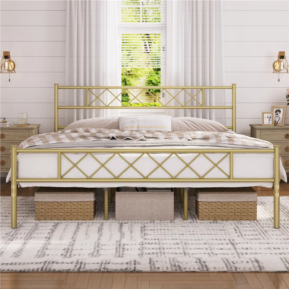 Yaheetech Metal Platform Bed Frame with Headboard and Footboard, Queen Size, Black - Inhomebuy