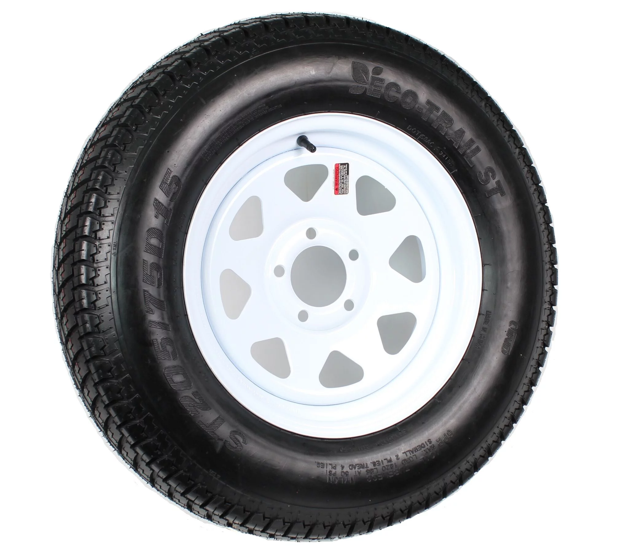 Trailer Tire On Rim ST205/75D15 205/75 D LRC 4.5 in. Bolt Hole White Spoke Wheel - Inhomebuy