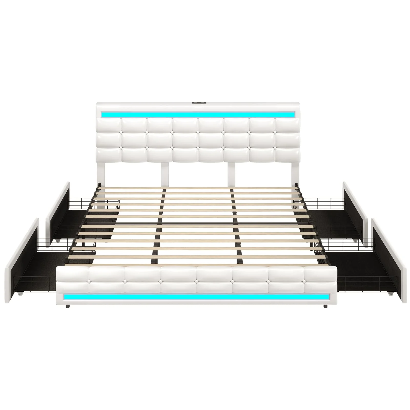 Afuhokles LED Bed Frame King Size with 2 USB Ports, Platform Bed Frame with LED Headboard and Footboard, Storage Drawers, No Box Spring Needed, White - Inhomebuy